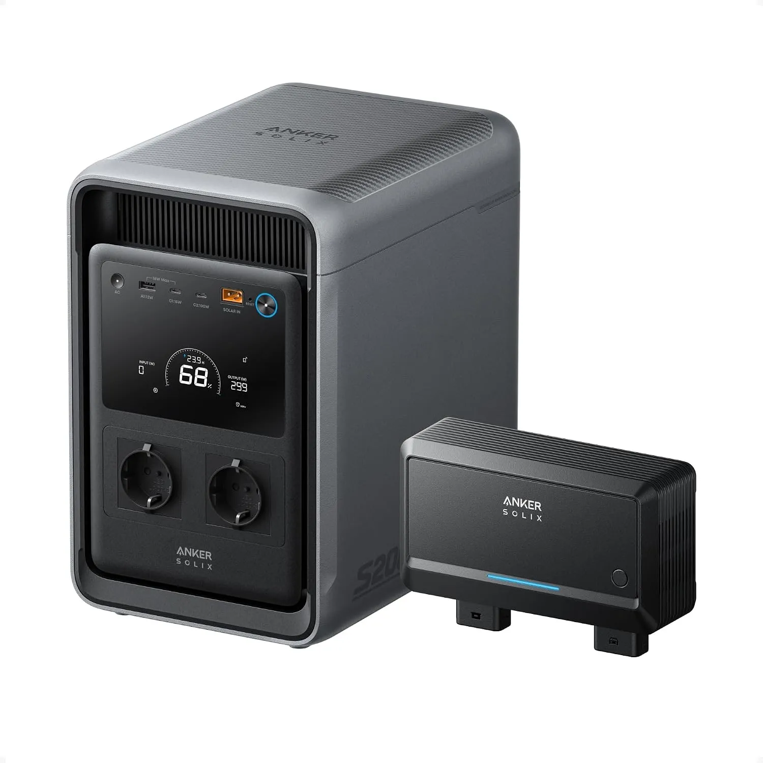 Anker SOLIX S2000 Tragbare Powerstation mit Lichtmaschinen-Ladegerät