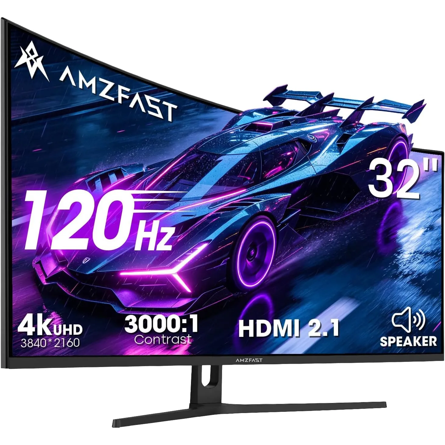 Amzfast 32 Zoll Curved Gaming Monitor UHD 3840x2160, 120Hz, 4K Bildschirm, sRGB 130%, 3000:1 Contrast, HDR, Adaptive Sy…