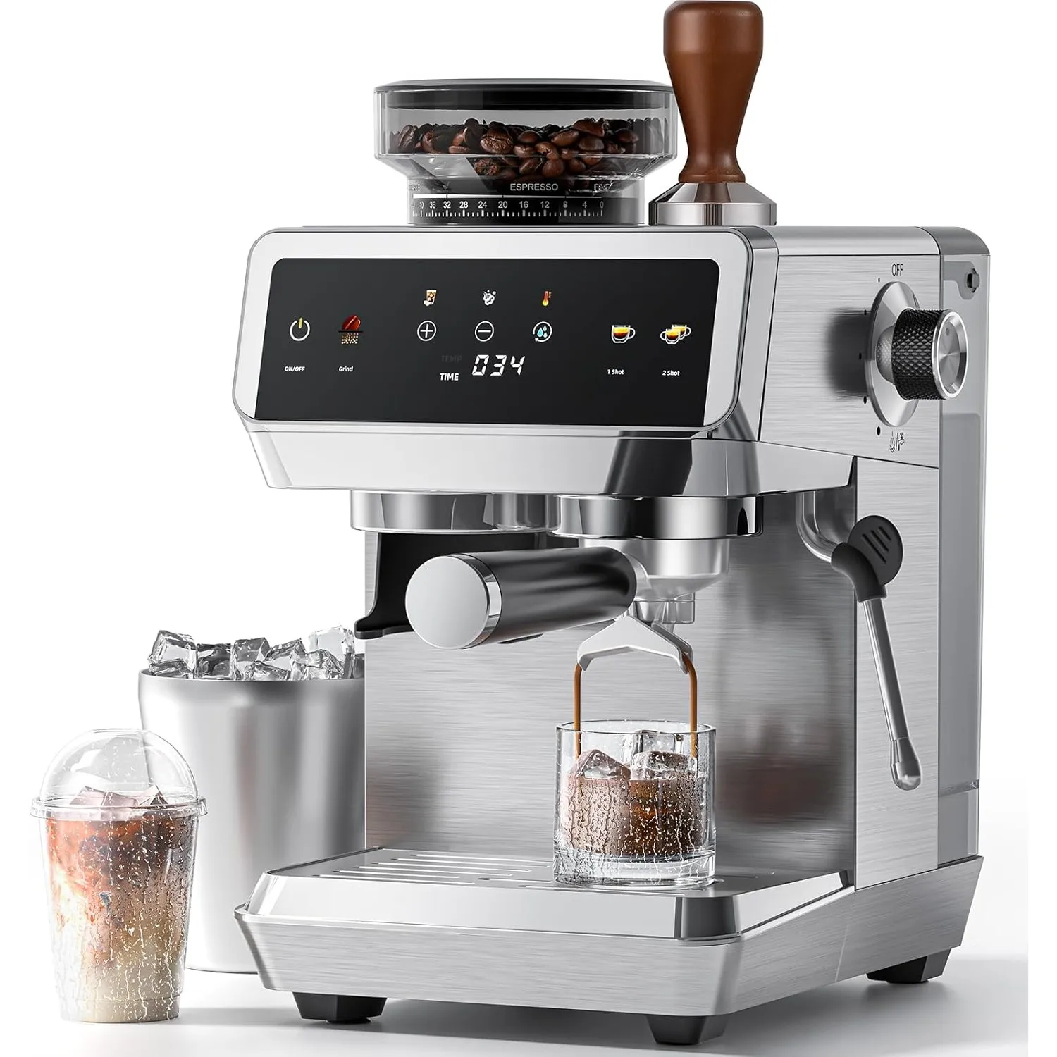 AMZCHEF Siebträgermaschine mit Mahlwerk, 20 Bar, Cold Brew,Edelstahl