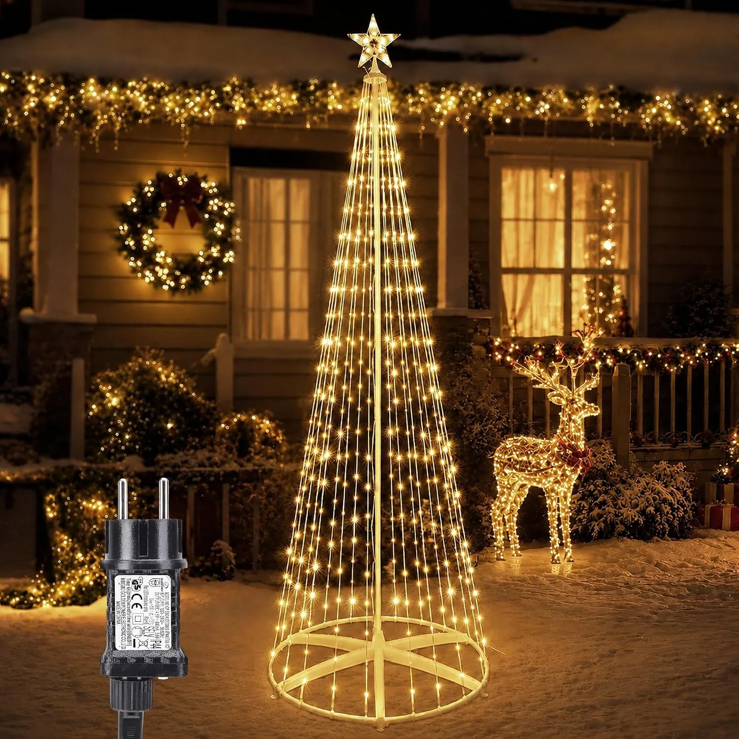 Joomer 298 LED Weihnachtsbaum Beleuchtung mit Sterne 2,1M Warmweiß