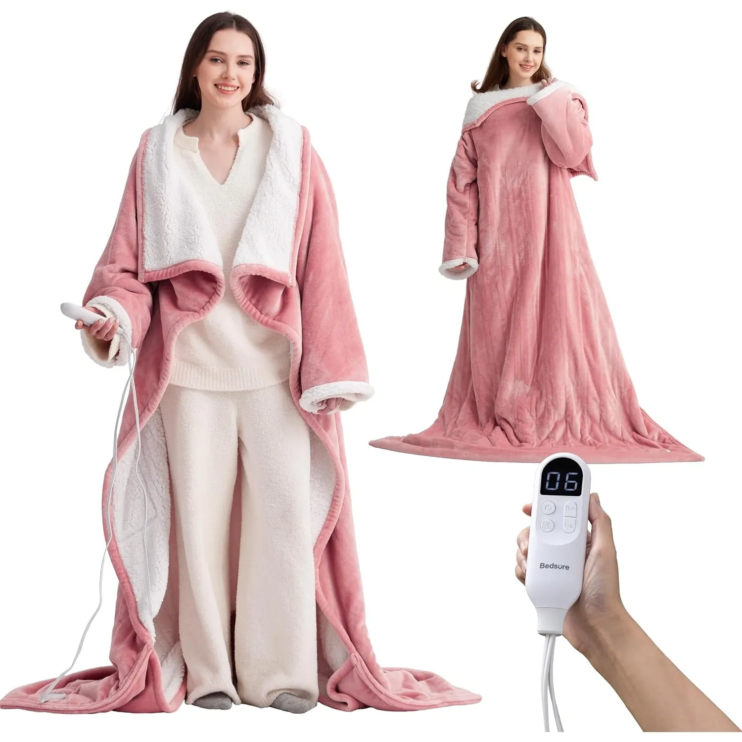 BEDSURE Heizdecke mit Ärmeln Kuscheldecke, Rosa - 127x180 cm