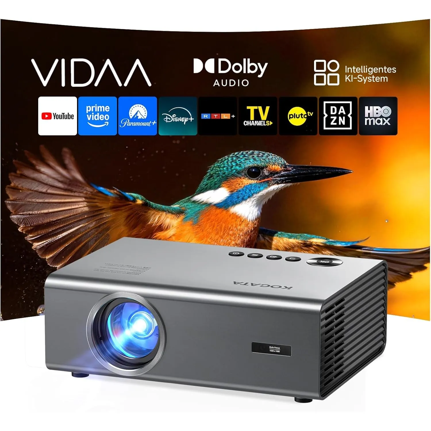 4K Smart Beamer mit VIDAA, kompatibel mit Netflix-App, Dolby Audio & HDR10+ | KOGATA Original AirPlay, Auto-Fokus, 6D K…