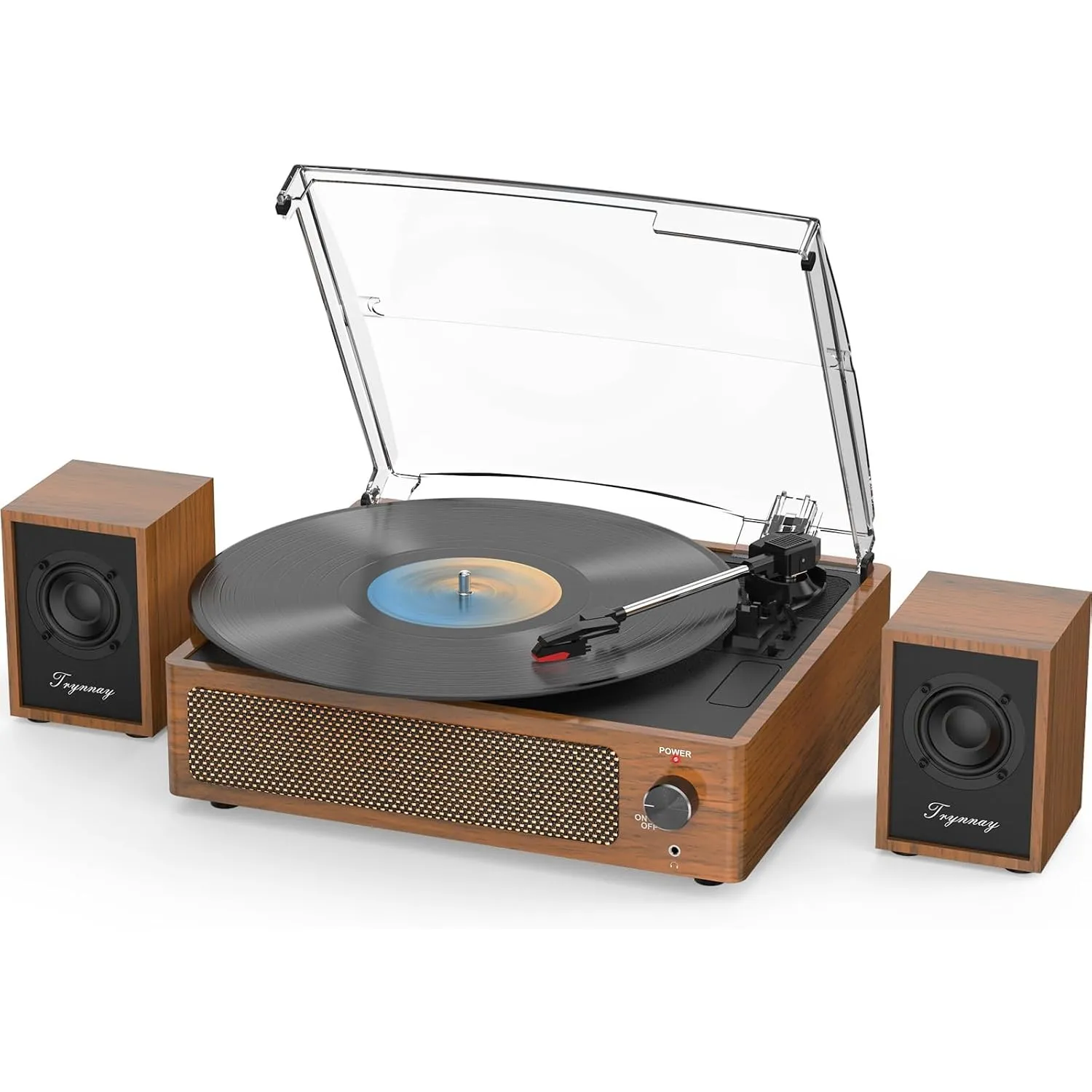 Trynnay Plattenspieler mit passiven Regallautsprechern, Bluetooth-Plattenspieler für Schallplatten, 3 Geschwindigkeiten…