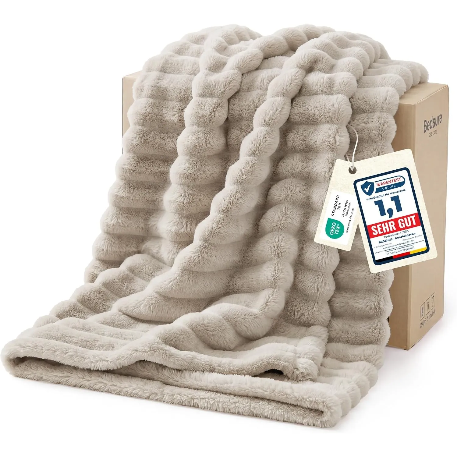 BEDSURE Kuscheldecke 200x200 Zimmer Deko - Tagesdecke, Beige