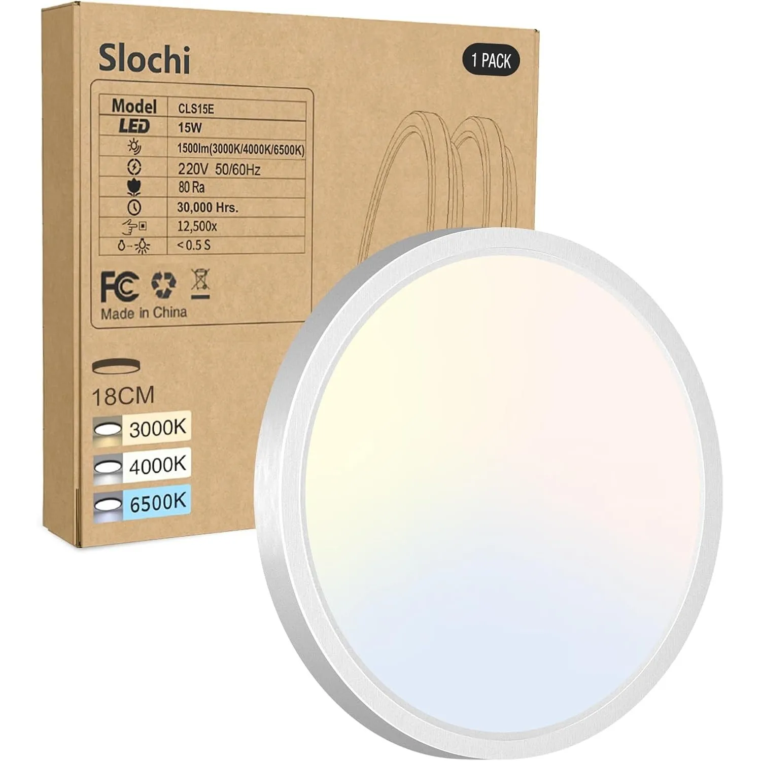 slochi Deckenlampe LED Deckenleuchte Flach, 3Farben - 3000K/4000K/6500K, Wasserfest Rund Badlampe Decke, Modern LED Lam…