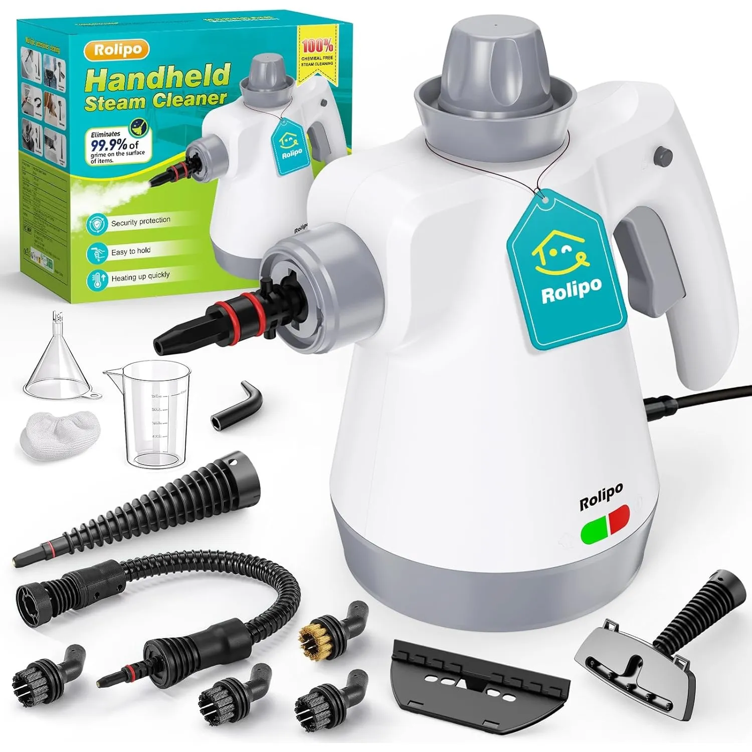 Rolipo Dampfreiniger Handgerät mit 12-Teiligem Zubehör, 1050W Steam Cleaner für Haushalt, Küche, Bad, Fenster, Polster …