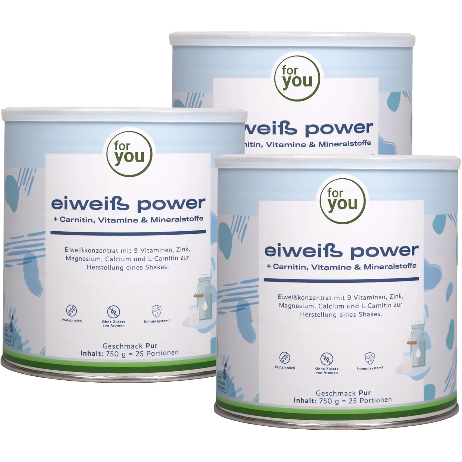 for you Power Eiweiß Pur 3x 750 g – Mehrkomponenten Eiweißpulver nach Dr. Strunz mit L-Carnitin | Protein Pulver aus Mo…