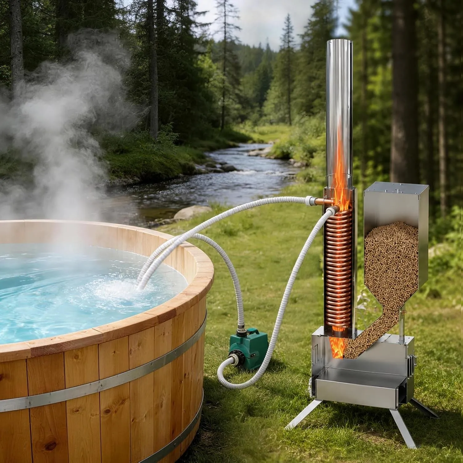 ECO POOLTECH Holzpellet-Whirlpoolheizung 5kW mit Titan-Wärmetauscher | 5kW Pelletheizung für Outdoor-Whirlpools und Bad…