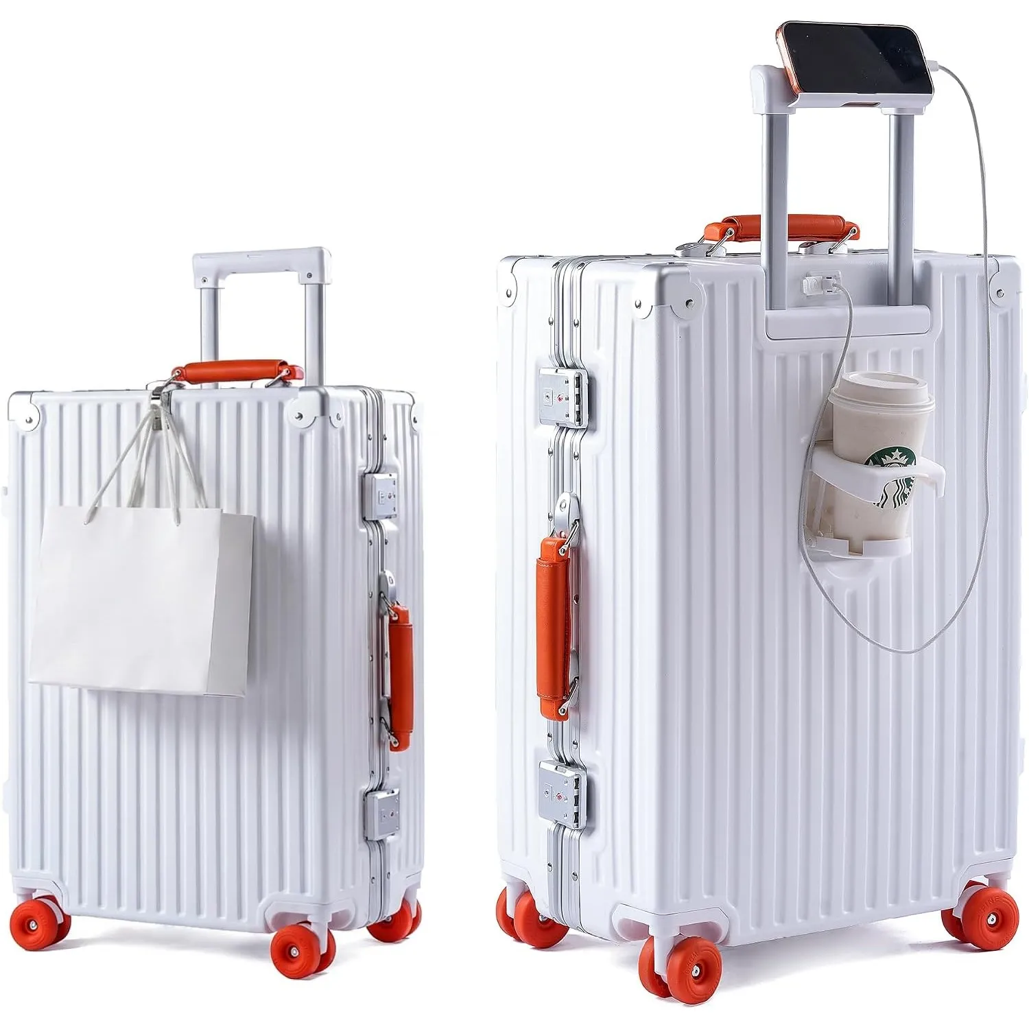 Blex Koffer Mittelgroß 65cm, USB & Becherhalter, Alu-Rahmen, Polarweiß