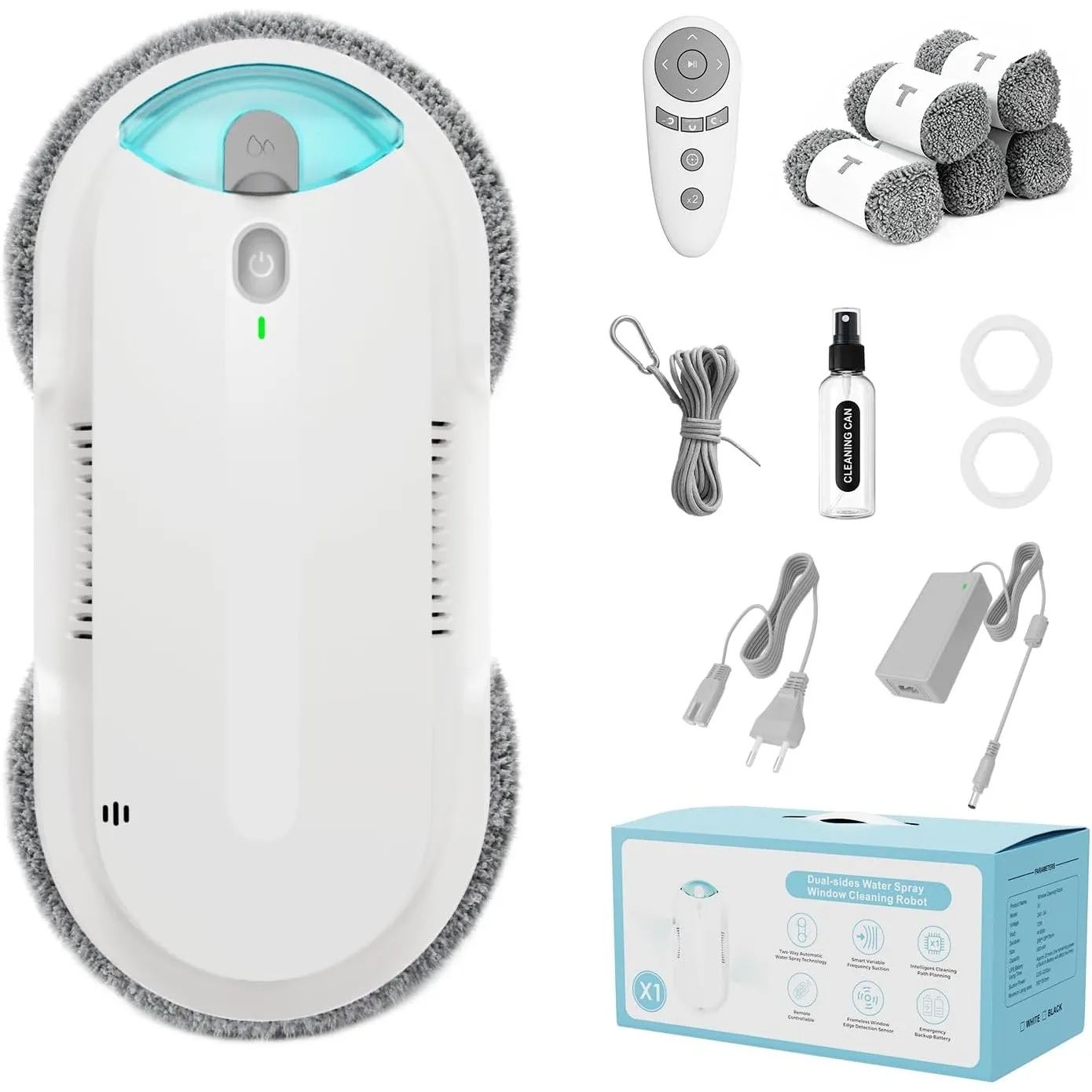 Fensterputzroboter mit Bidirektionaler Ultraschall-Wasserstrahl, | Doppelhelix4800-6400Pa,Extern und Intern 85 ml Tank,…