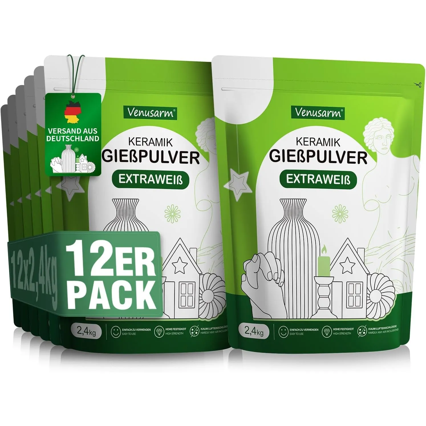 Keramik Gießpulver Weiß 12X2,4kg,Reliefgießpulver Lufthärtend undGeruchslos