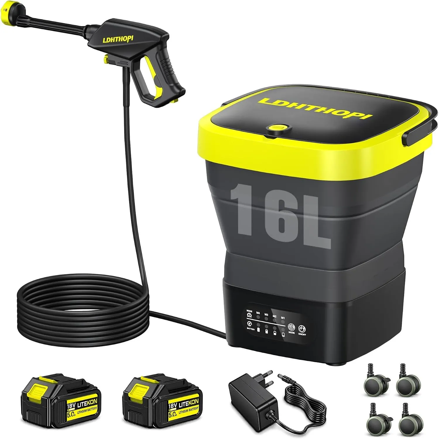 LDHTHOPI Akku Hochdruckreiniger mit 16L Wassertank, 51.7Bar 4 Druckstufen Kabelloser Druckreiniger 2×5000mAh Akku, für …