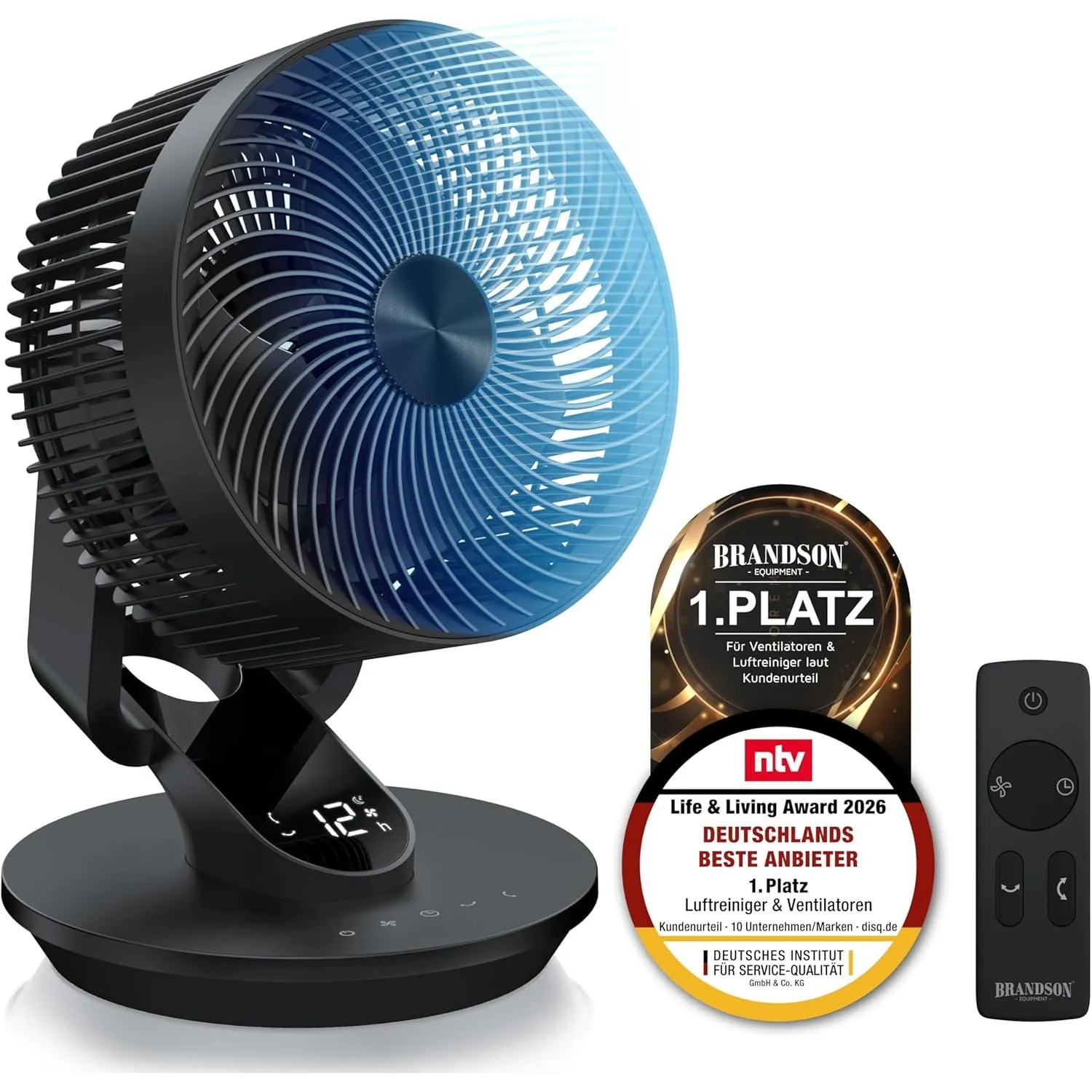 Brandson – Tischventilator 3D mit Display – sehr leise - Sieger Live & Living Award 2026 – Fernbedienung – 3D Oszillati…