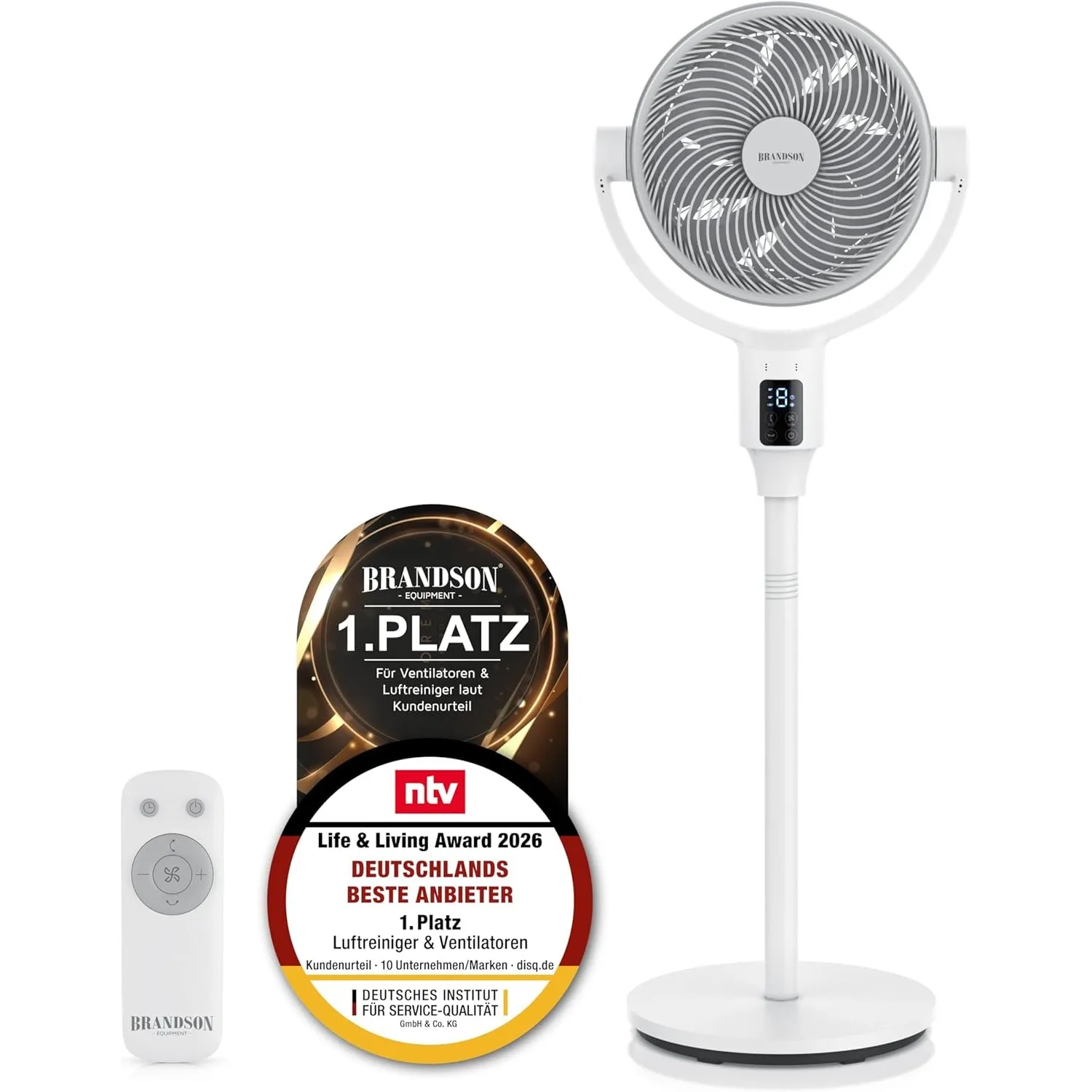 Brandson – 3D Dual Blade Standventilator ECO Line - DC Motor sehr leise – 9 Geschwindigkeitsstufen – Fernbedienung – Du…
