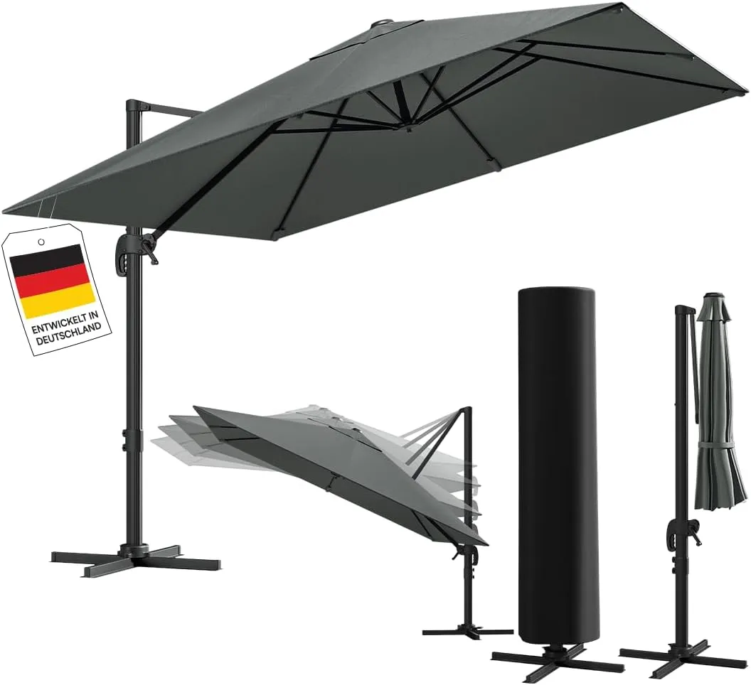 STEELSØN Elaris Premium Rectangular Parasol 300 x 300 cm - Cantilever Parasol Including Protective Cover - Garden Umbre…