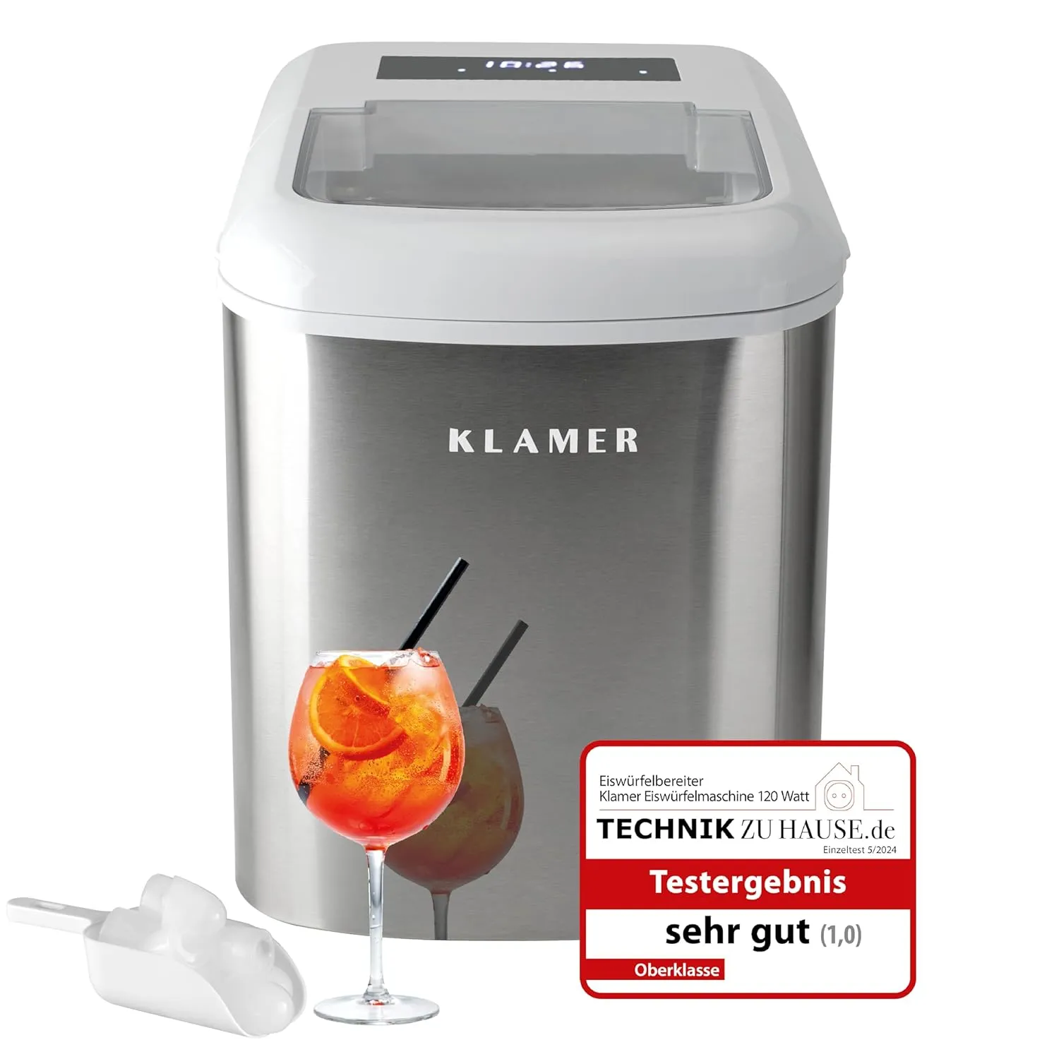 KLAMER Small Ice Cube Machine with Ice Scoop and 2 Ice Cube Sizes - 10 Ice Cubes in Just 7 Mins, 15 kg Ice Cubes per Da…