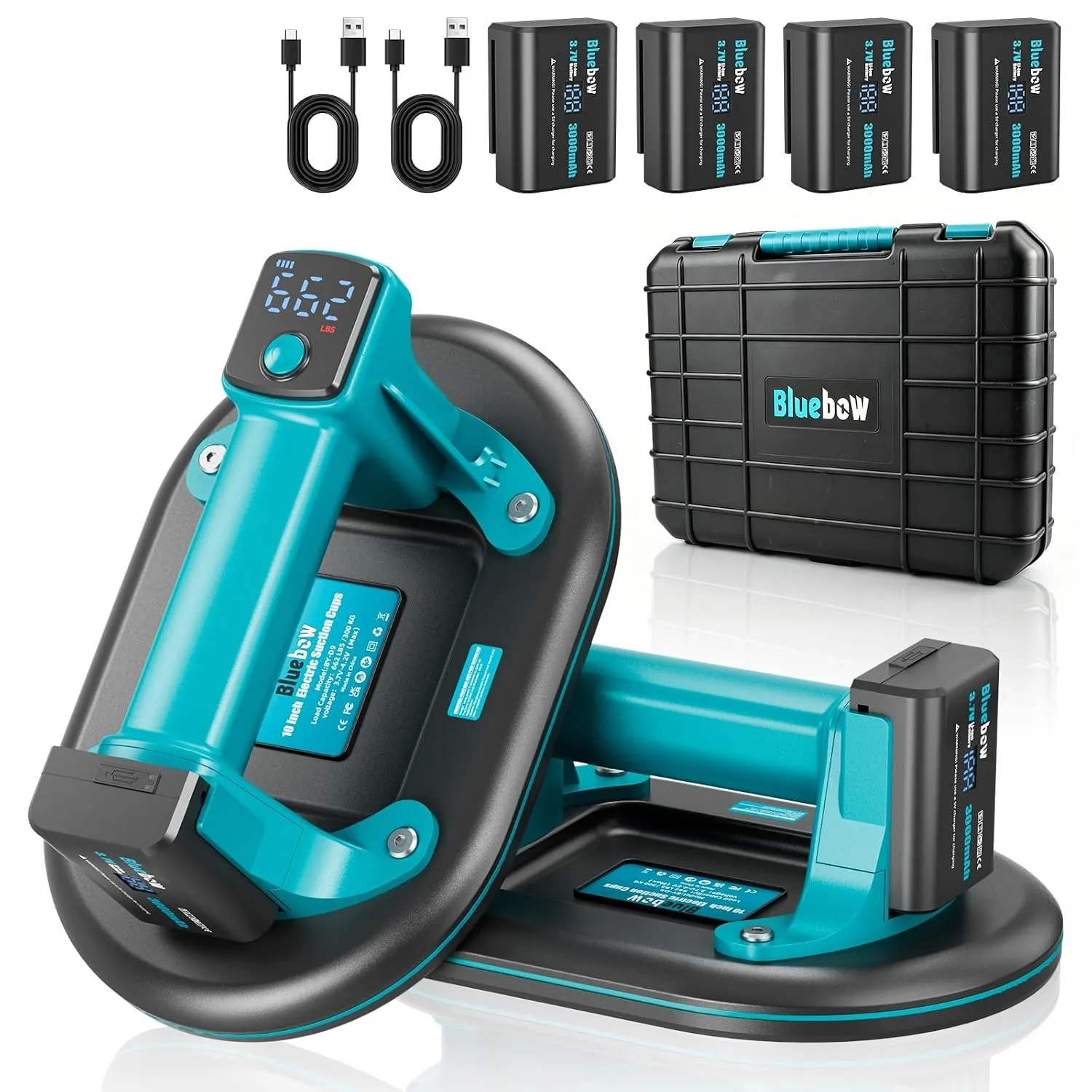 Akku Saugheber - 2er-Set 25cm Elektrischer Saugheber für Fliesen mit 4x 3000mAh Akku, Max.300KG, LCD-Anzeige, Elektrisc…