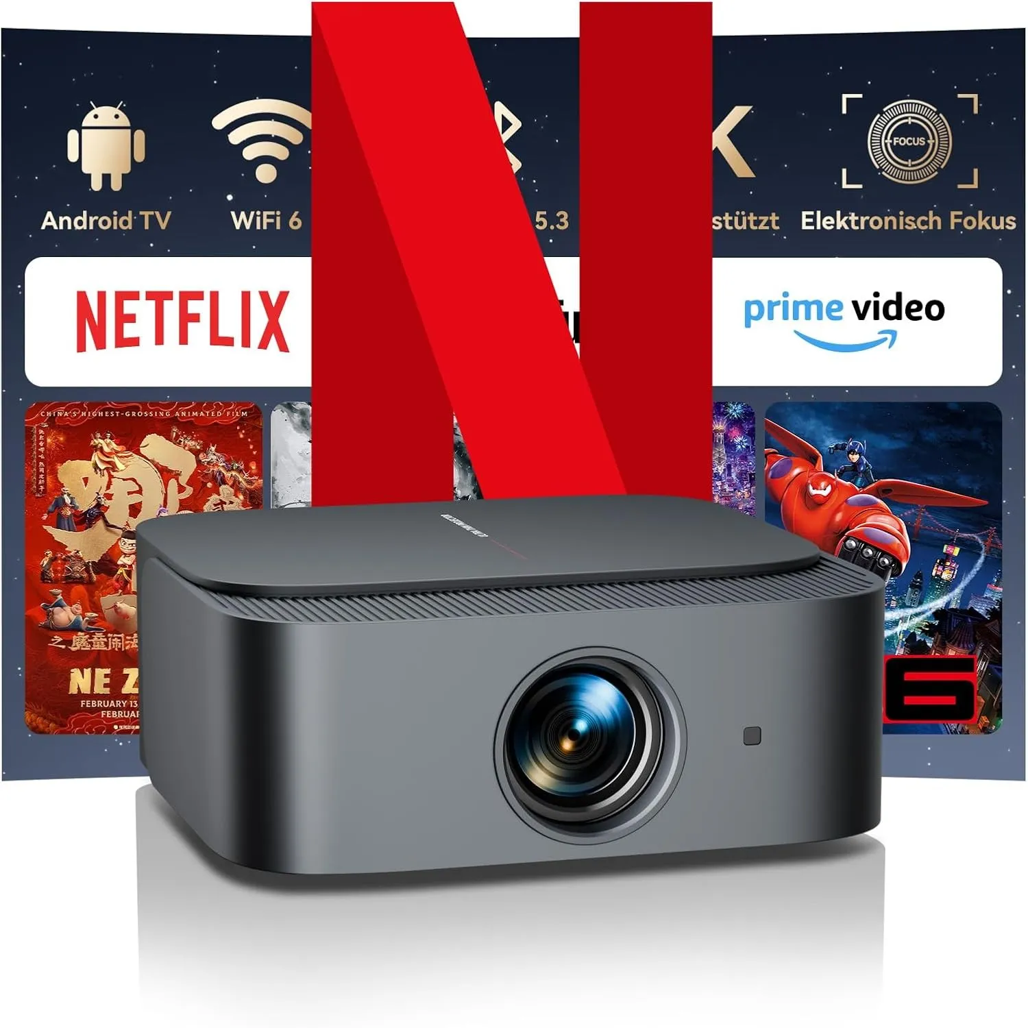 Beamer 4K Kompatibel mit Netflix, ZOOMCAT Smart Beamer mit Elektrischer Fokus & 4D Keystone, WiFi 6/Bluetooth 5.3, Nati…