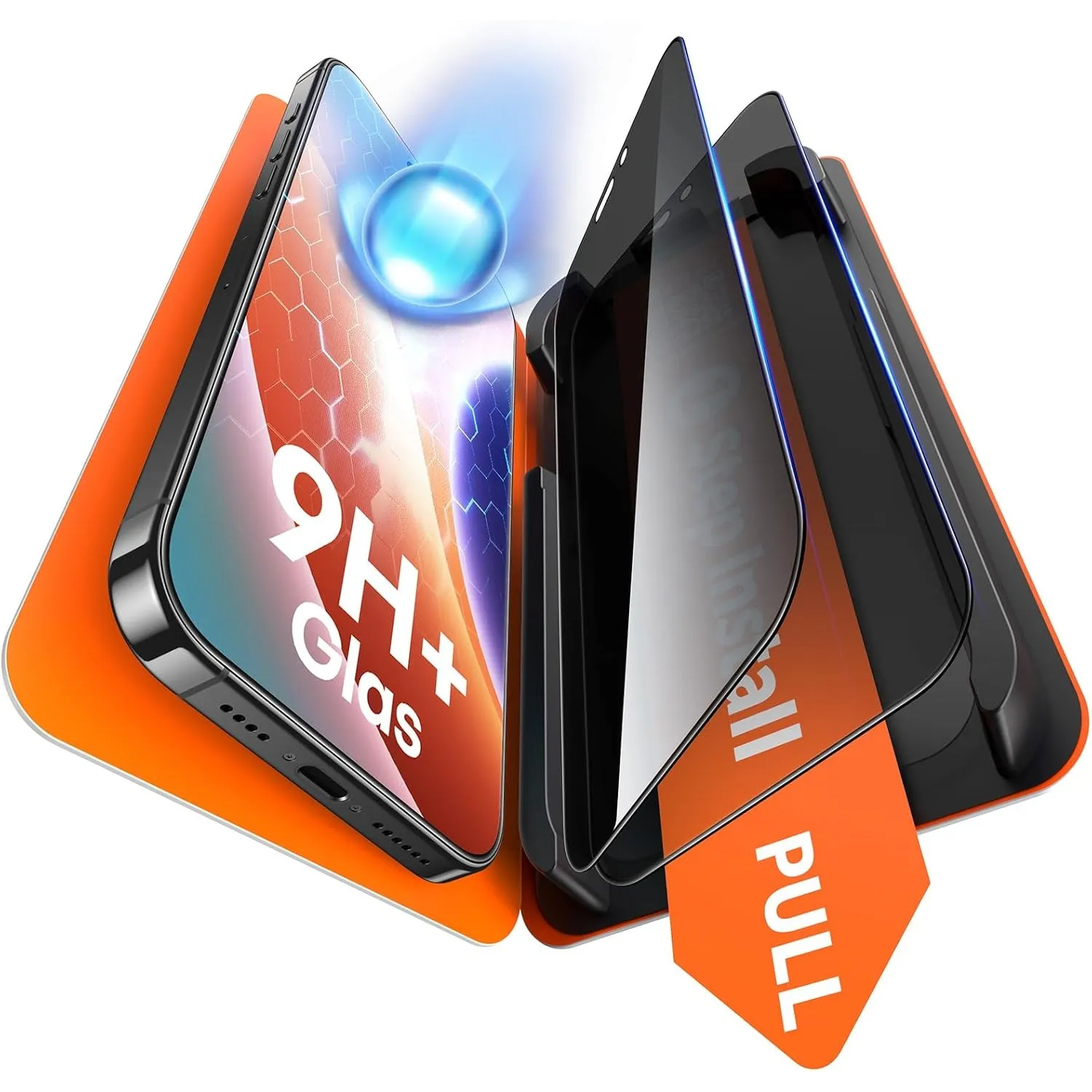 TAURI für iPhone 15 Sichtschutz 6,1 Zoll - 2 Stück | mit Staubfreier 1-Schritt-Installation, 9H Glas Displayschutz, Ful…