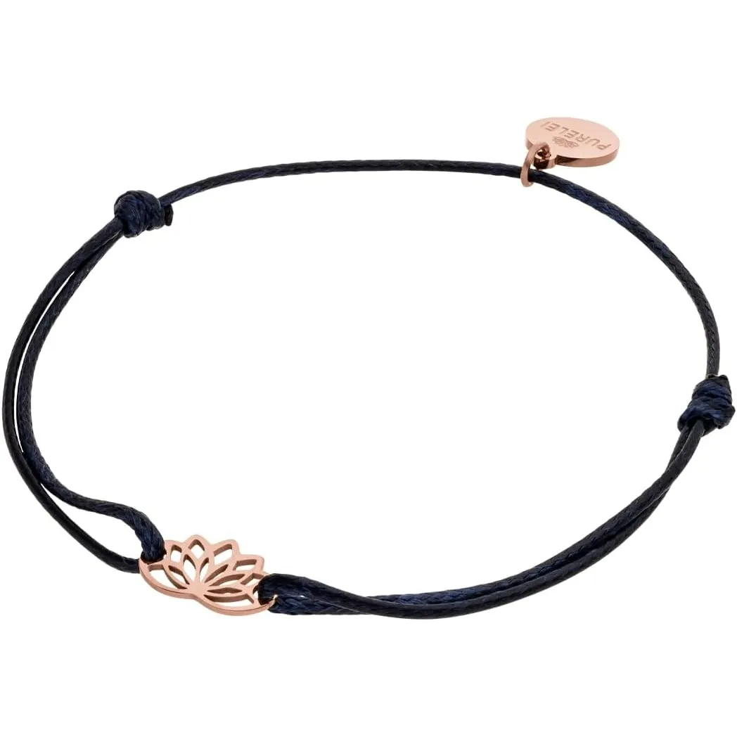 Purelei Awesome Armband Damen mit Lotus Anhänger, filigranes Baumwollarmband größenverstellbar, zartes Freundschaftsarm…
