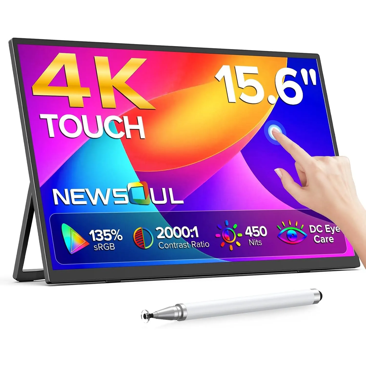 Newsoul Portable Monitor 4K Touchscreen mit Stift, 15,6 Zoll IPS mit USB‑C