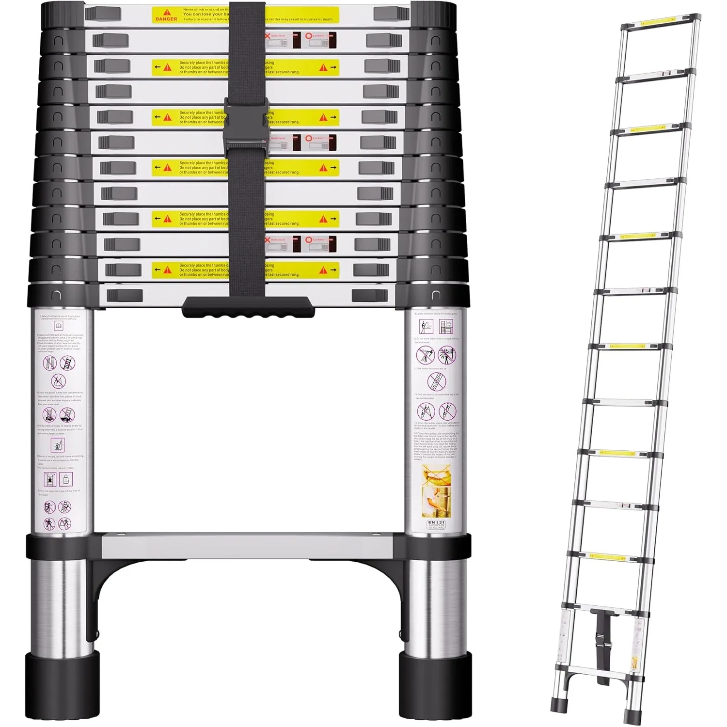 SIMPDIY 3,8m Edelstahl Teleskopleiter, Leiter Ausziehbar, 150kg Tragkraft