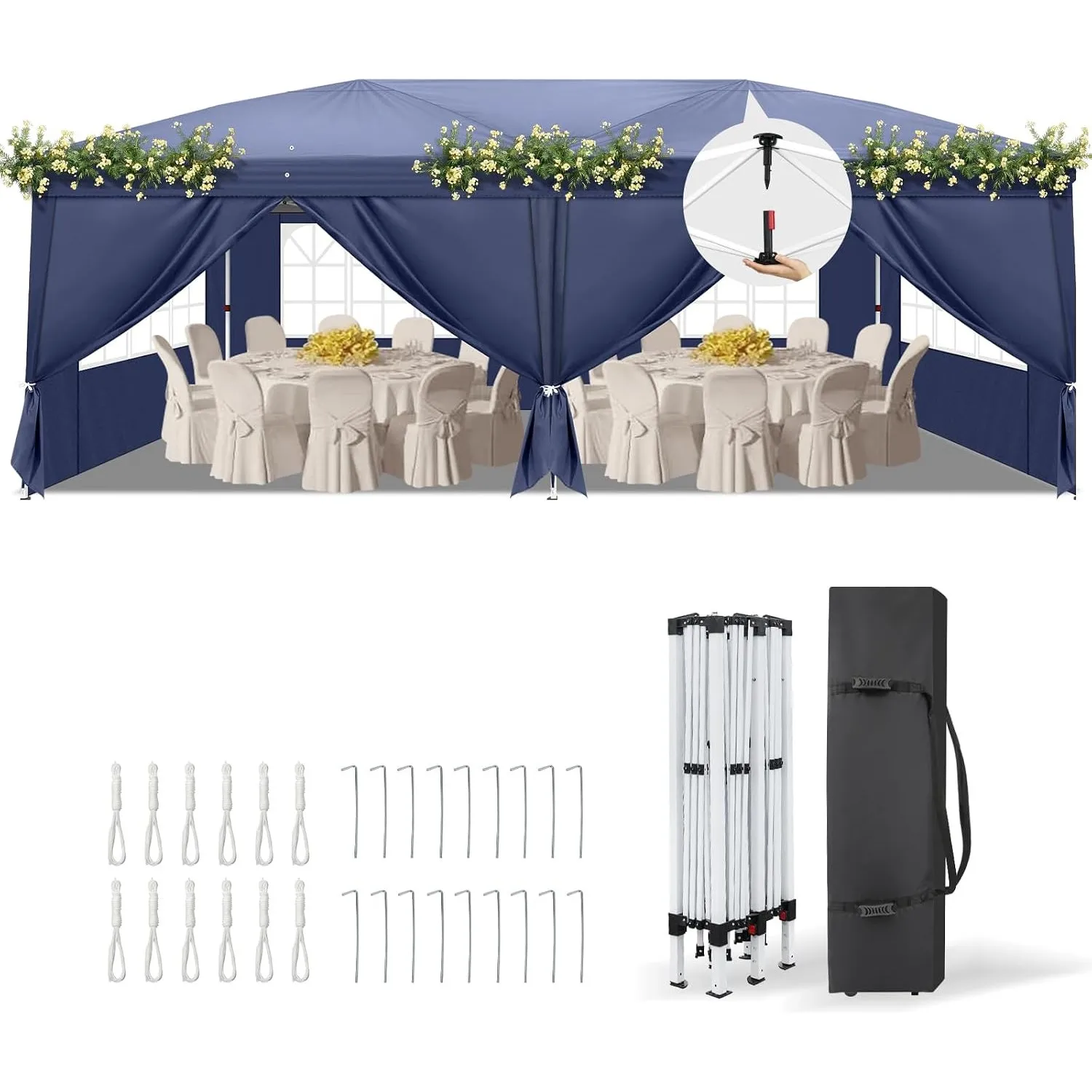 LEADZM Pavillon 3x6 m,Pop-Up Faltpavillon One-Touch,Blau