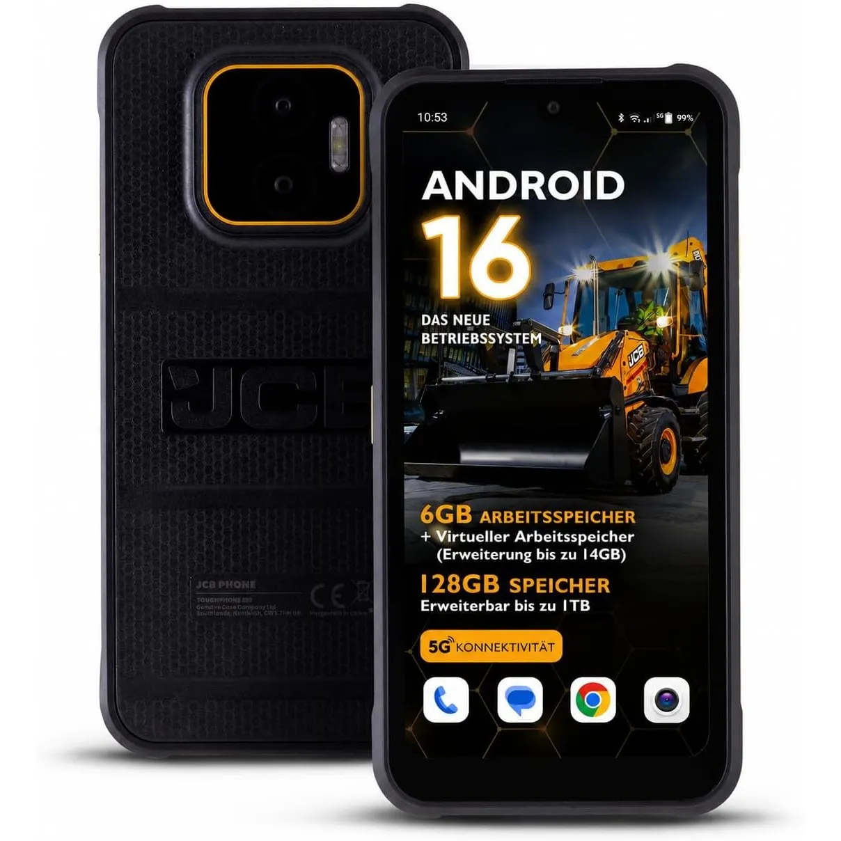 JCB Toughphone E50 Outdoor Handy 5G ohne Vertrag Android 16 | 6GB RAM 128GB, NFC | 5000mAh Akku, 50MP Kamera, Wireless …