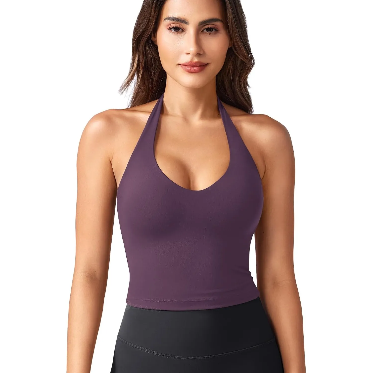 ZAAYO Halter Neckline Tank Top Damen Tiefer V Sport Top Damen Sexy Crop Top