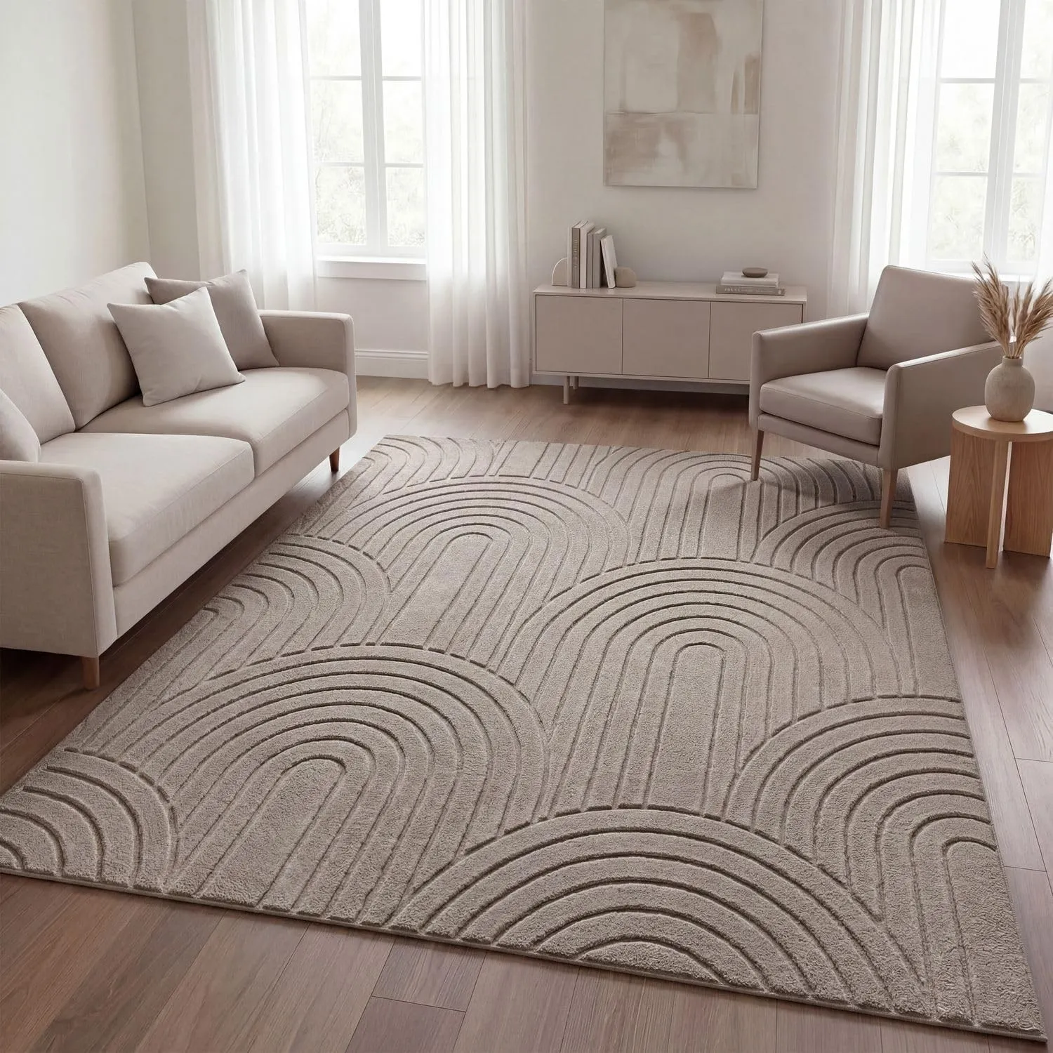 TT Home Wohnzimmer Teppich Schlafzimmer Hochflor Pflegeleicht Weich Waschbar Uni Modernes Design 3D-Optik, Farbe:Taupe …