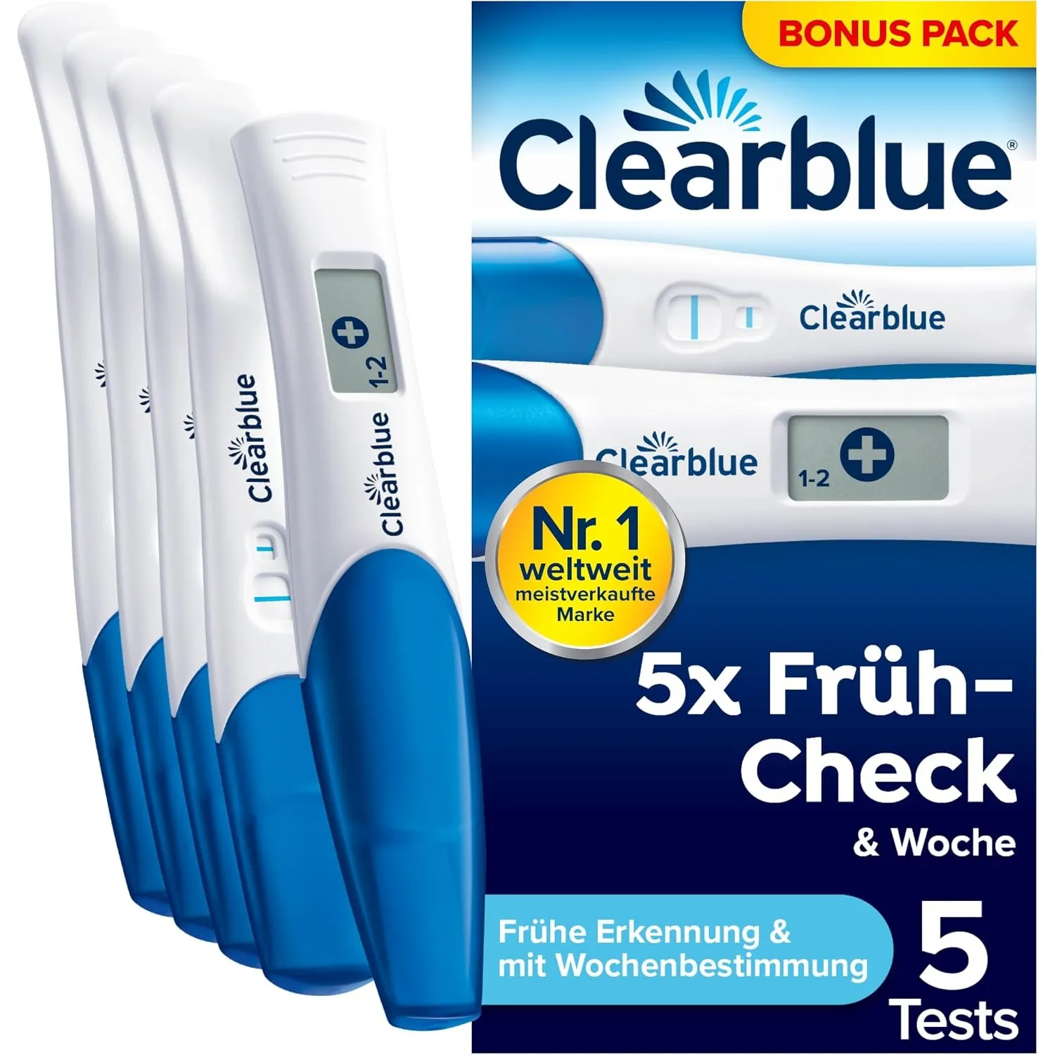 Clearblue Schwangerschaftstest Frühtest 5x Früh-Check & Woche, 5 Tests