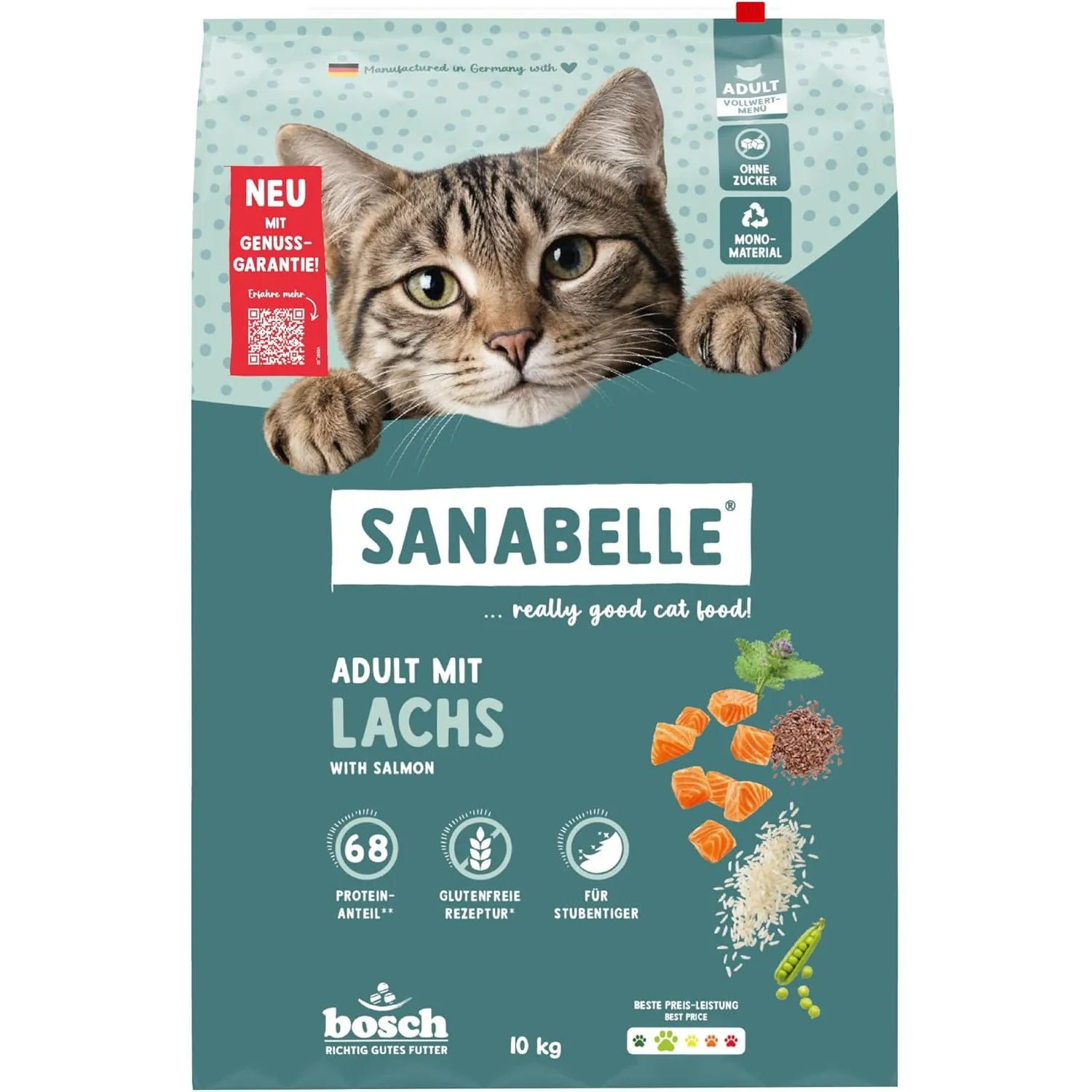 Sanabelle Classic Lachs | Katzentrockenfutter für ausgewachsene Katzen (ab dem 12. Monat) | 1 x 10 kg (Neu)
