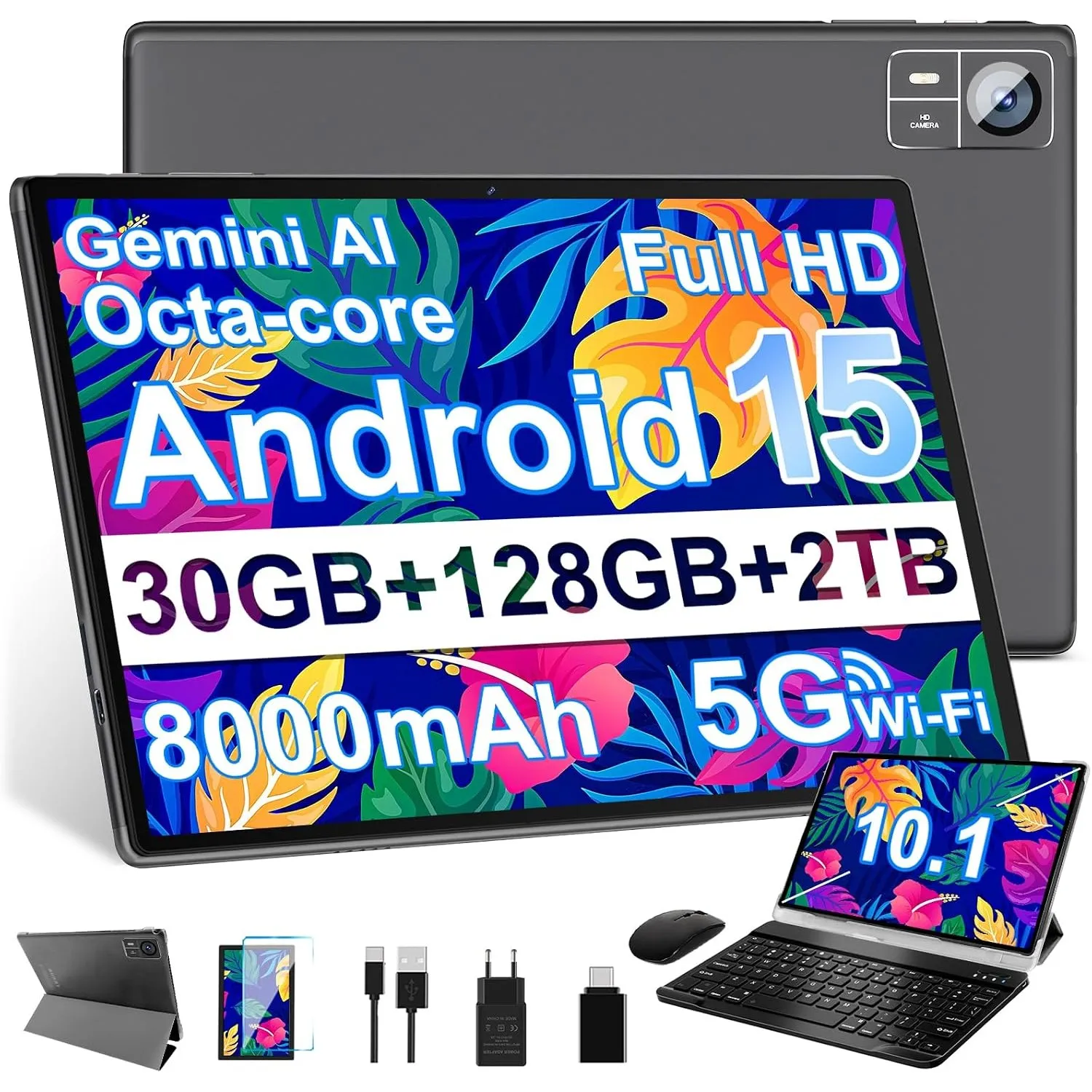 2026 Neuestes Android 15 Tablet 【30 GB RAM + 128 GB ROM+2TB】【Gemini AI】 10.1 Zoll, Widevine L1, Octa Core, 8000 mAh, Bl…