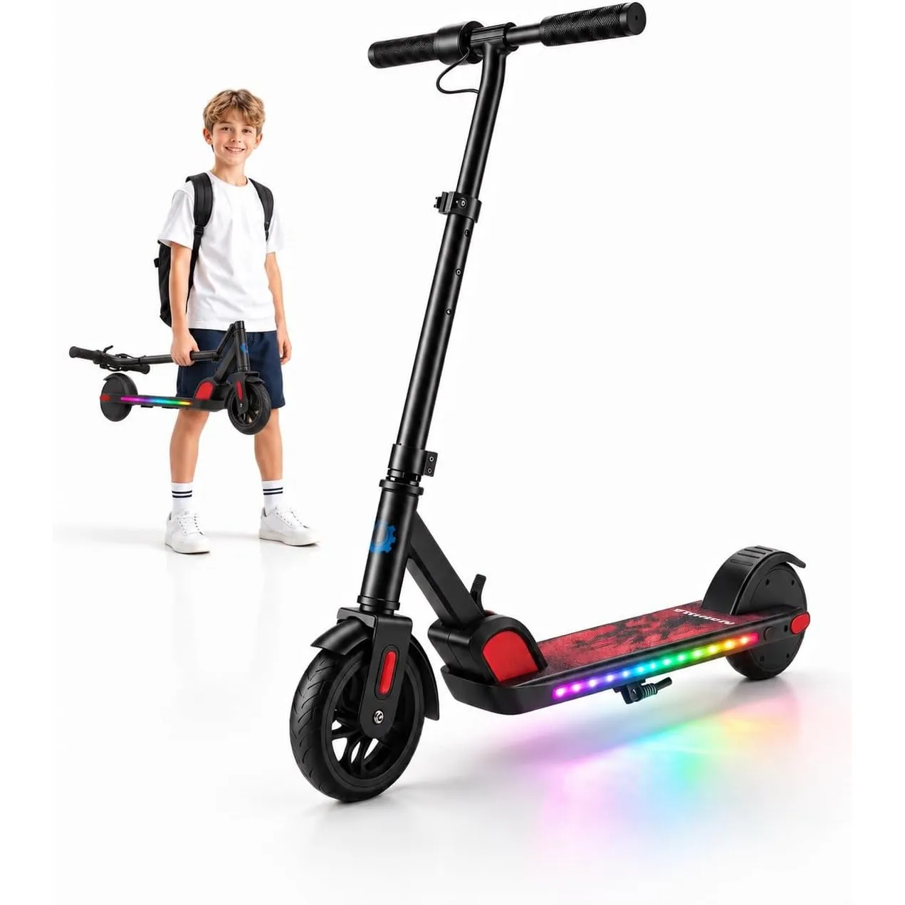 Caroma Elektroroller für Kinder von 6-12 Jahren, 150W Motor bis 16 km/h E Scooter, Faltbarer E Roller mit Bunte Leuchte…