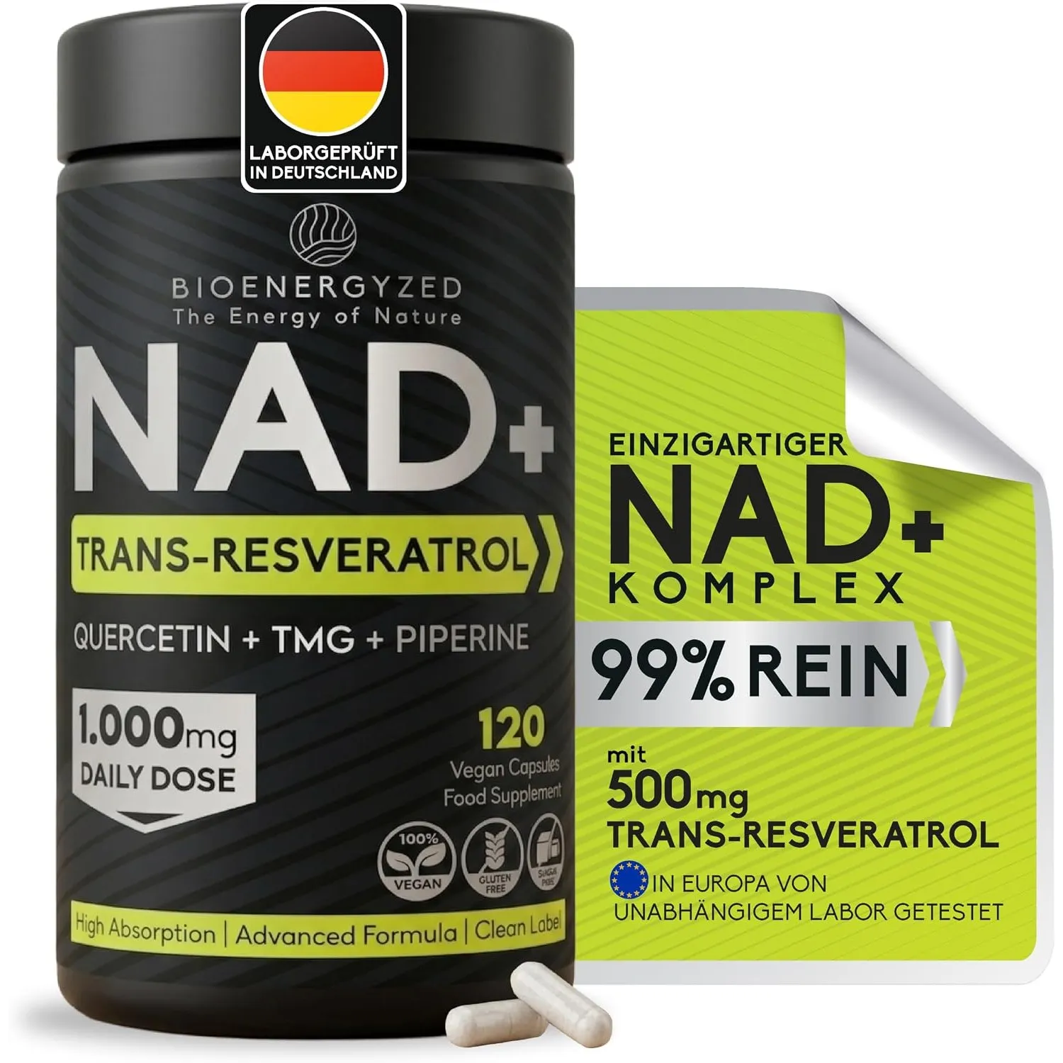 NAD Plus Komplex 1000mg, NMN Alternative mit Trans-Resveratrol, Liposomal