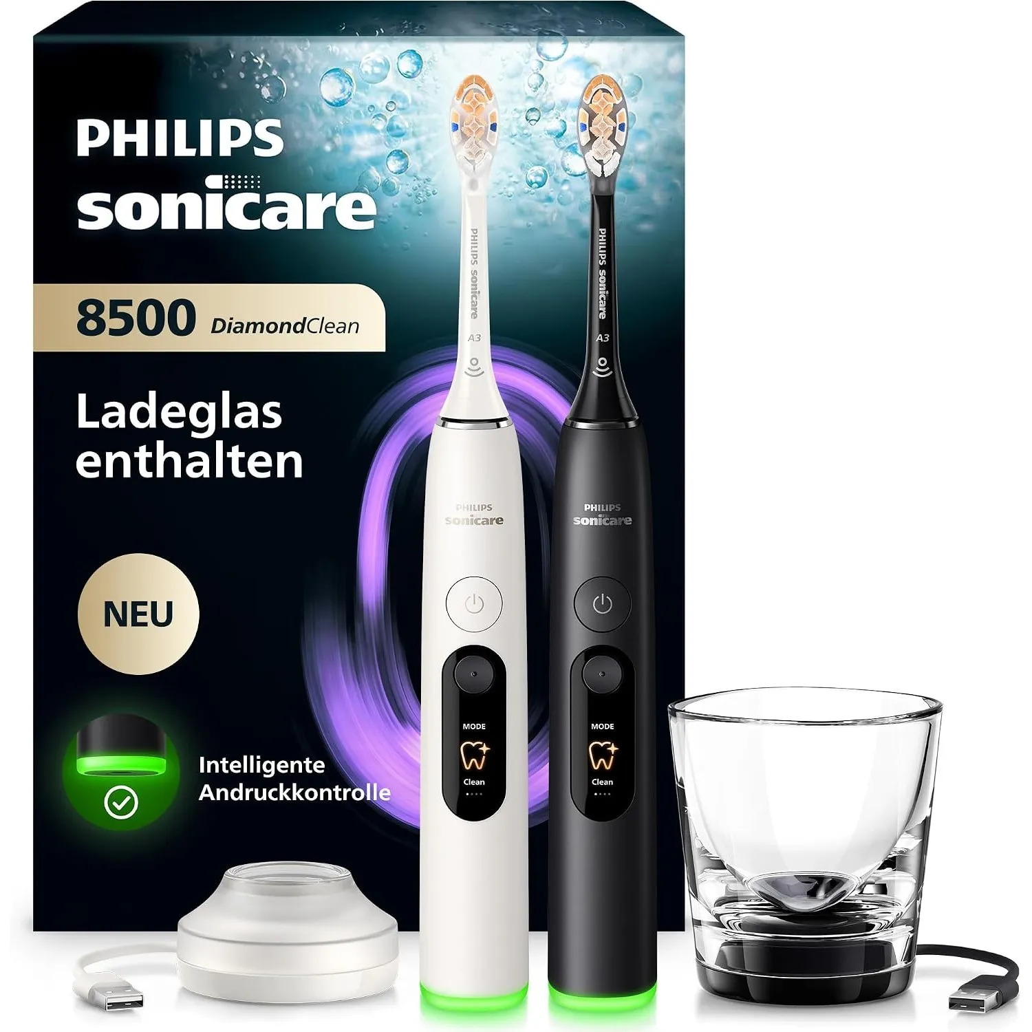 Philips Sonicare Next-Generation DiamondClean 8500 elektrische Zahnbürste - mit intelligenter Andruckkontrolle und 18 E…