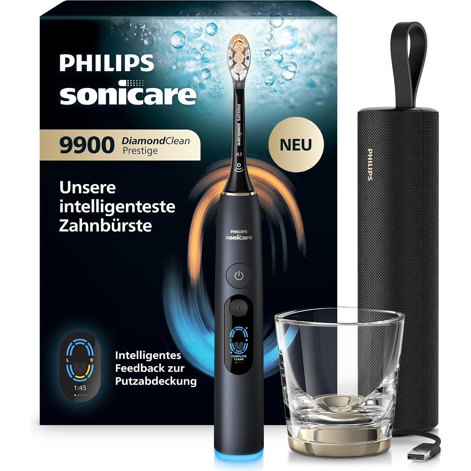 Philips Sonicare Next-Generation DiamondClean 9900 Prestige elektrische Zahnbürste - intelligentes Feedback zur Putzabd…