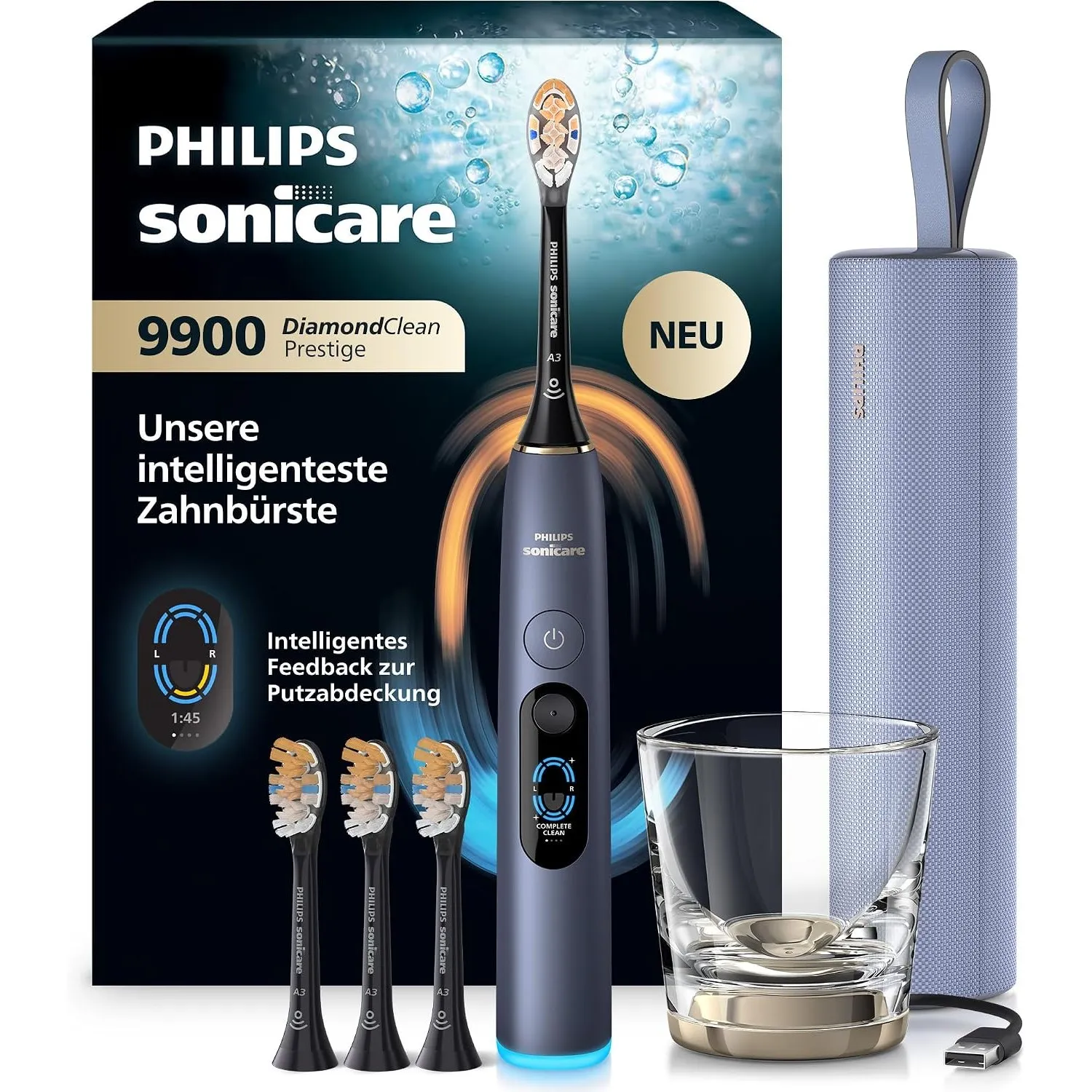 Philips Sonicare Next-Generation DiamondClean 9900 Prestige elektrische Zahnbürste - intelligentes Feedback zur Putzabd…