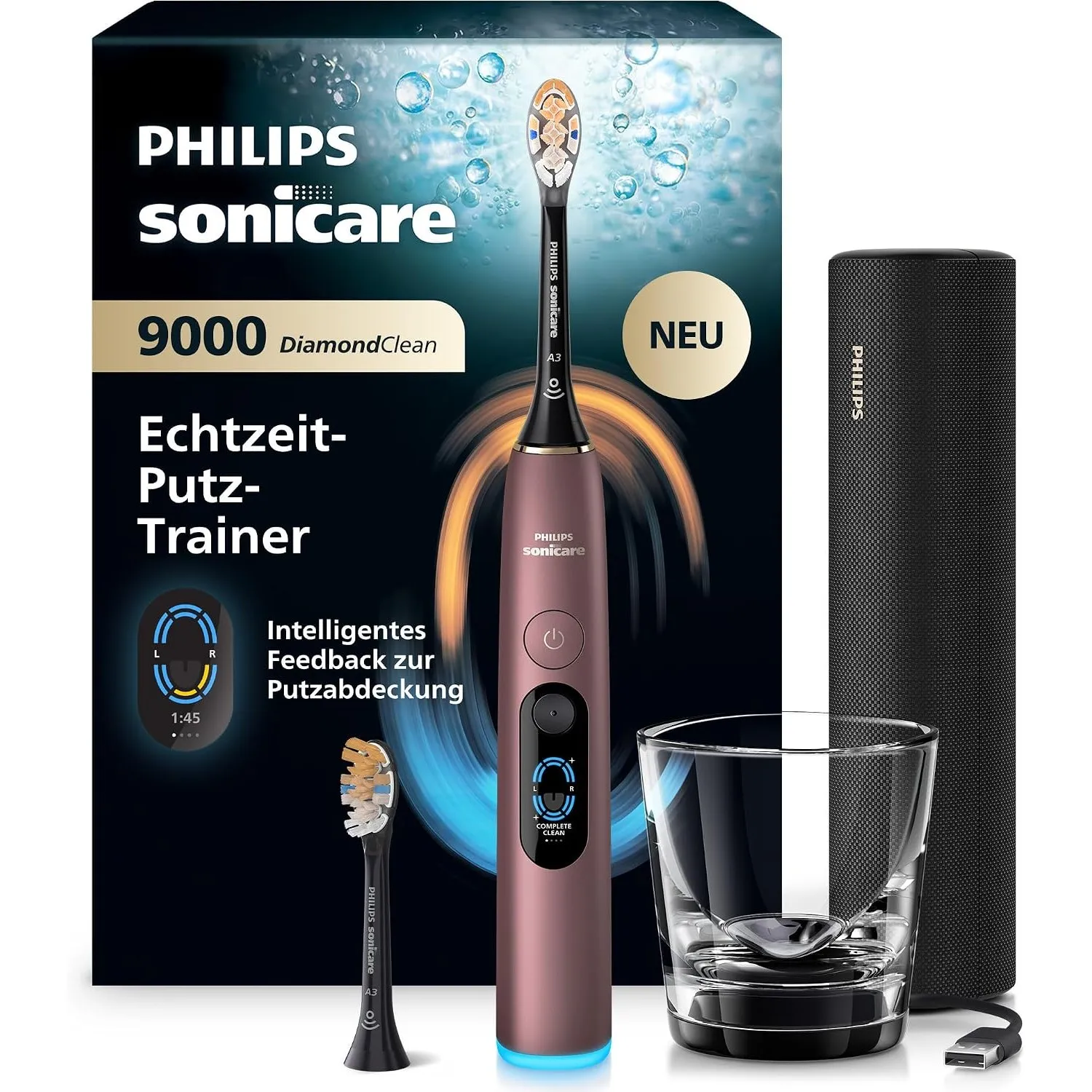 Philips Sonicare Next-Generation DiamondClean 9000 elektrische Zahnbürste - intelligentes Feedback zur Putzabdeckung, i…