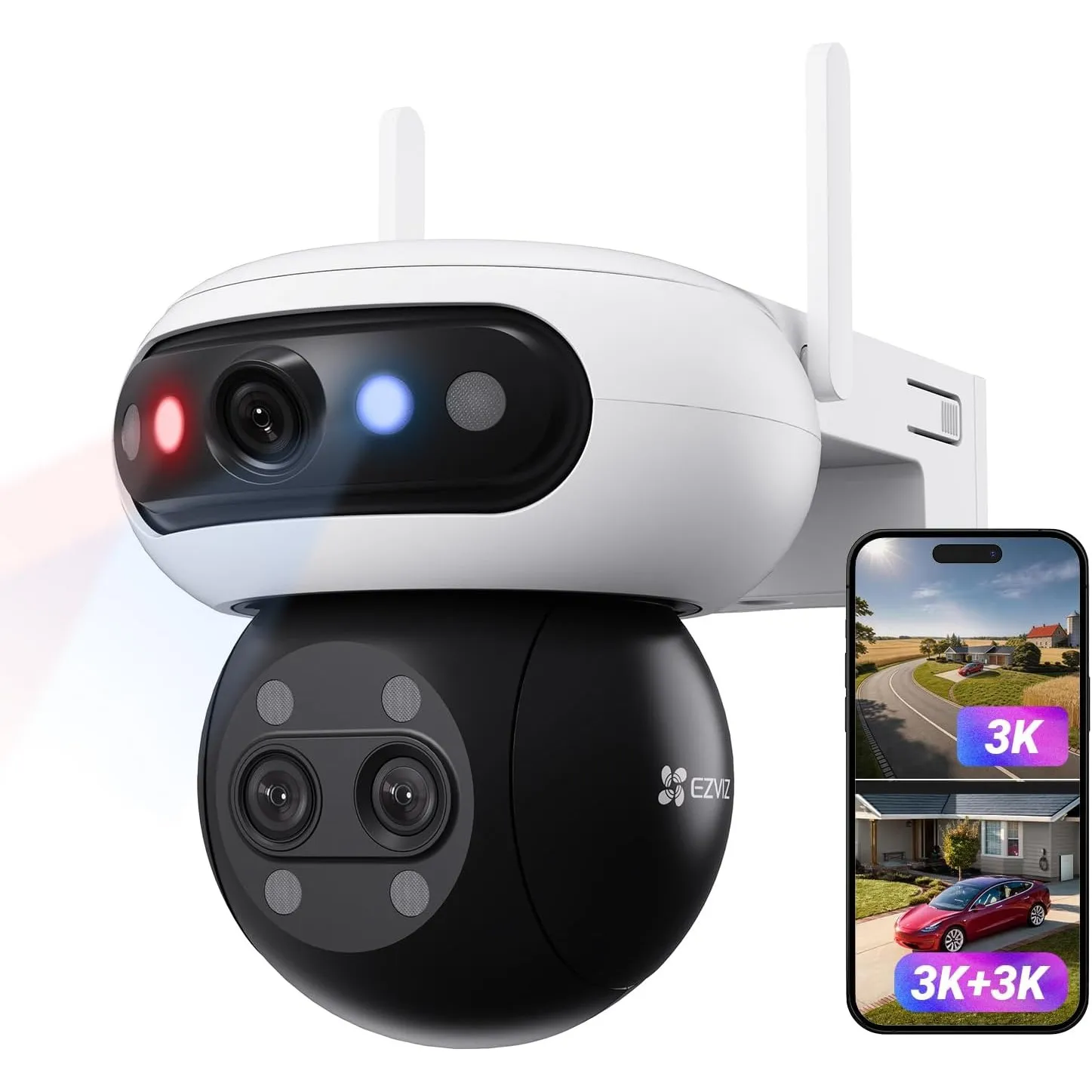 EZVIZ WLAN-Außenkamera mit dreifachem 3K-Objektiv, 12-fachem Hybridzoom, lokaler Gesichtserkennung, Auto-Zoom-Track, Fa…