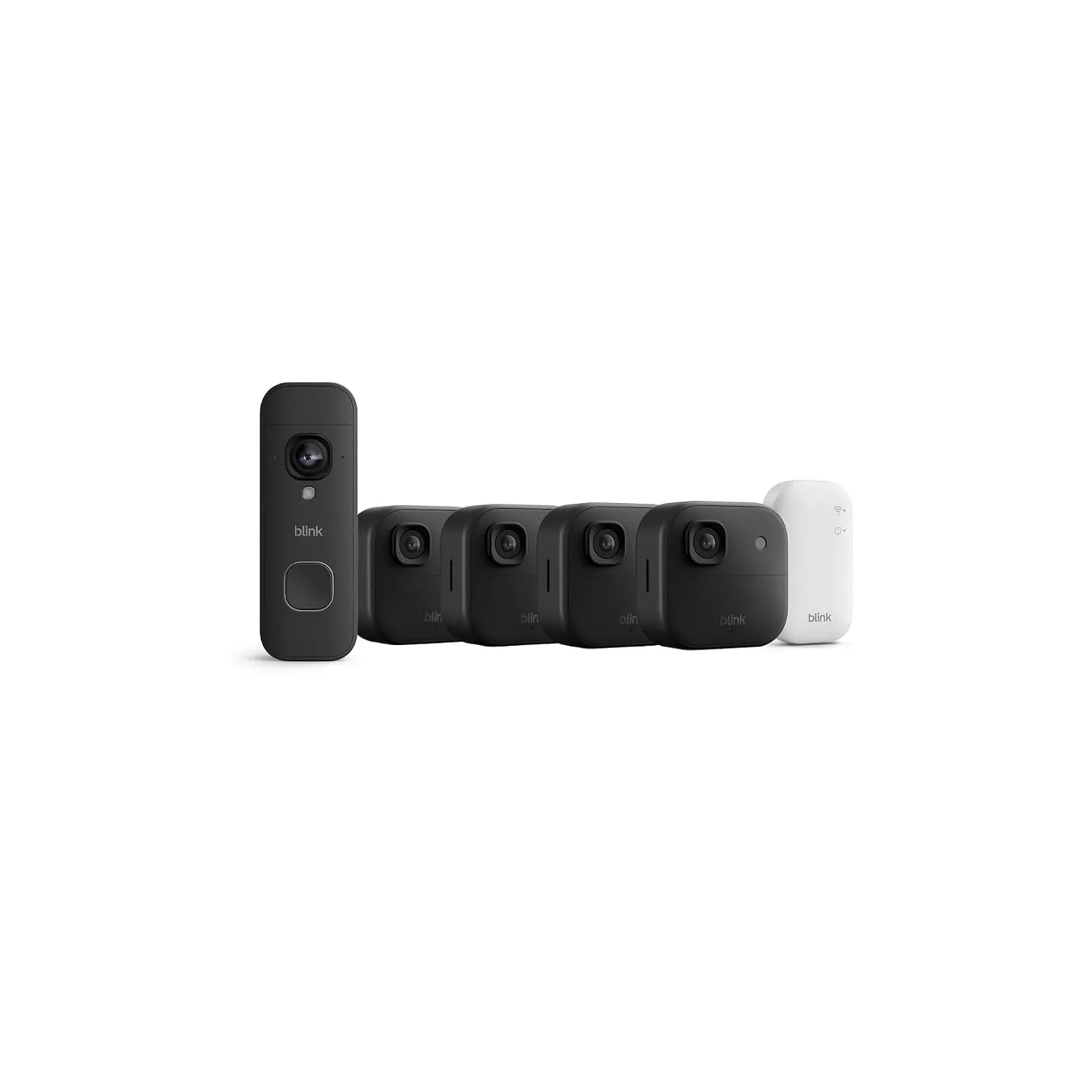 Blink Outdoor 2K+ Kameras mit Blink Videotürklingel 2K+ Batterie (neueste Generation), Schwarz, inkl. Sync Module Core