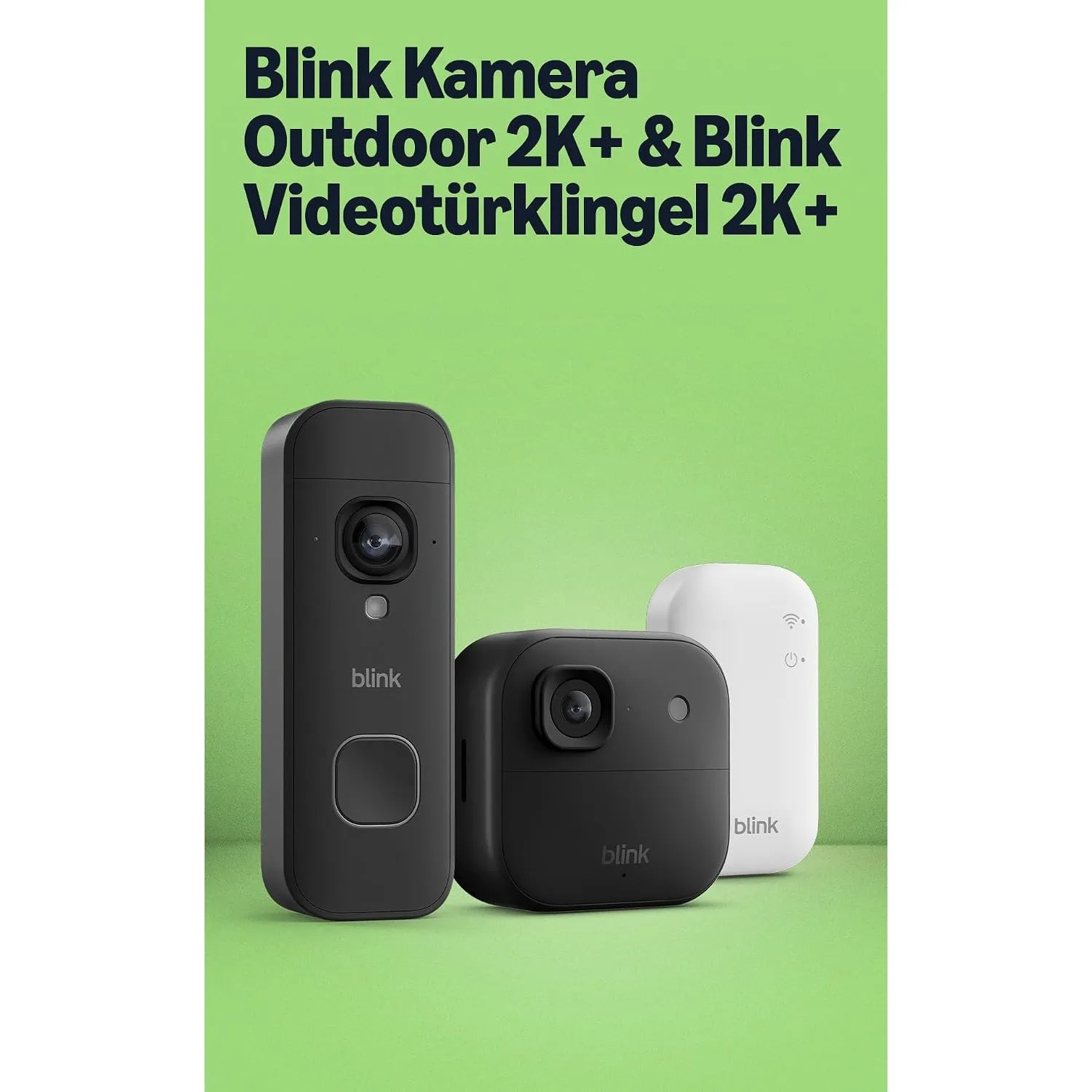 Blink Outdoor 2K+ Kamera mit Blink Videotürklingel 2K+ Batterie (neueste Generation), Schwarz, inkl. Sync Module Core