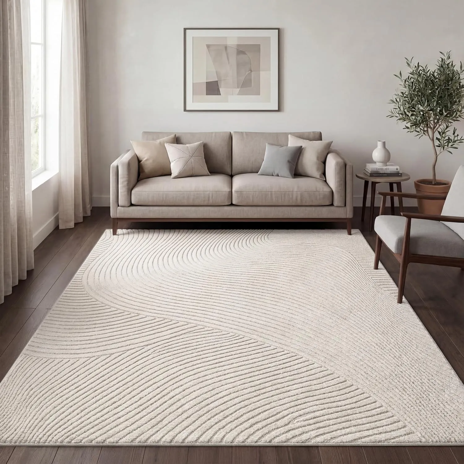 Paco Home Moderner Wohnzimmer Teppich Kurzflor Skandinavisch Japandi Stil Panglao Einfarbig Hoch-Tief-Effekt Abstraktes…