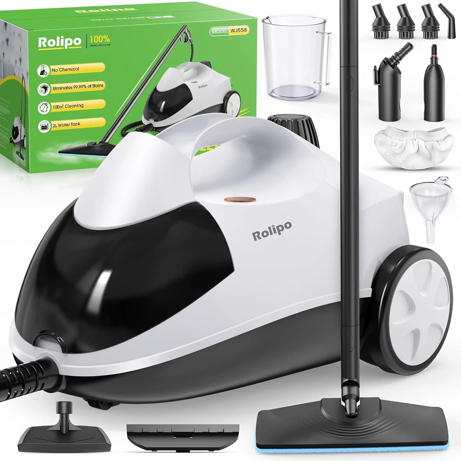 Rolipo Dampfreiniger, Dampfdruck: 4 Bar, Leistung: 2000 W, Tank: Max 2 L, Nutzungsdauer: 40 Minuten, mit Bodenreinigung…
