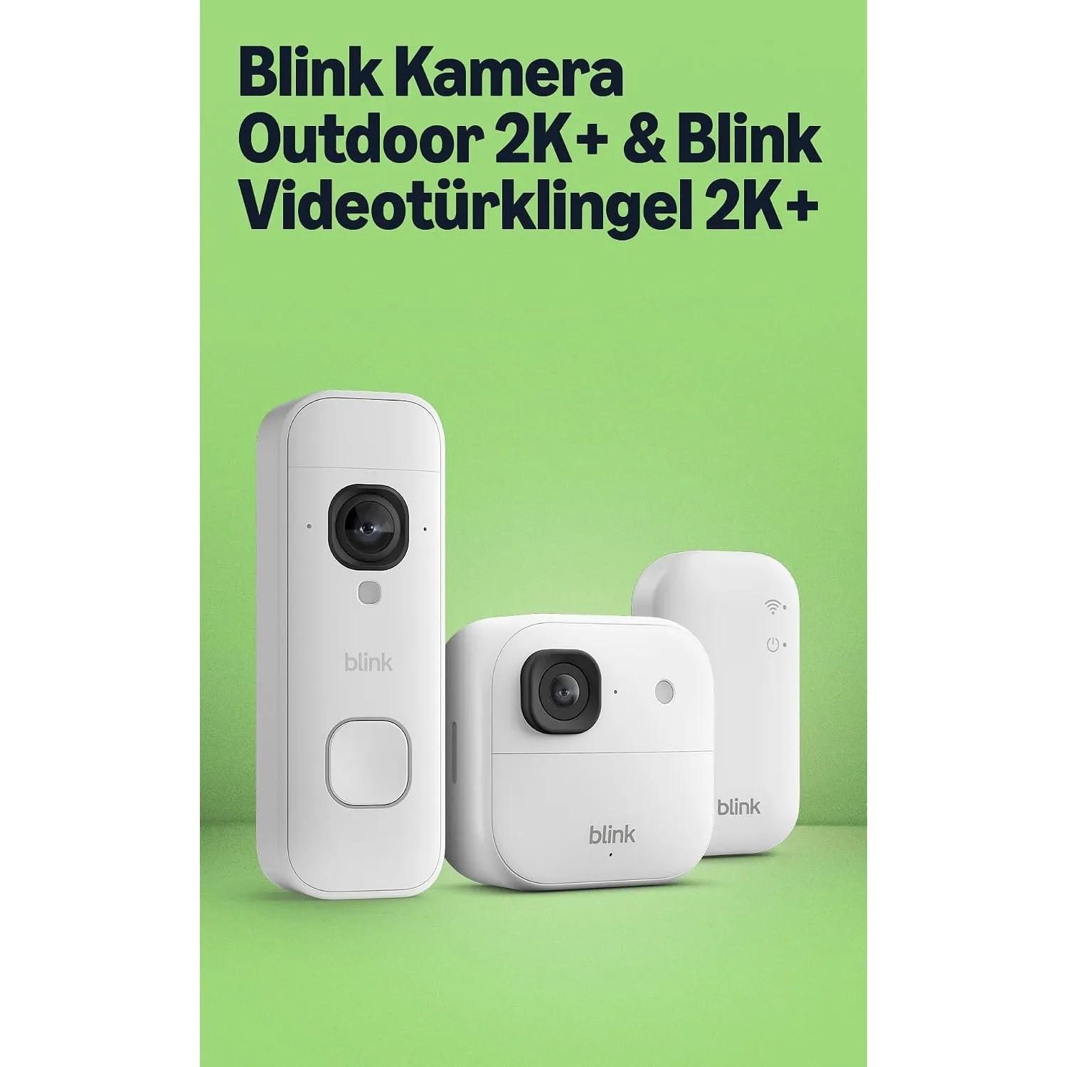 Blink Outdoor 2K+ Kamera mit Blink Videotürklingel 2K+ Batterie (neueste Generation), Weiß, inkl. Sync Module Core