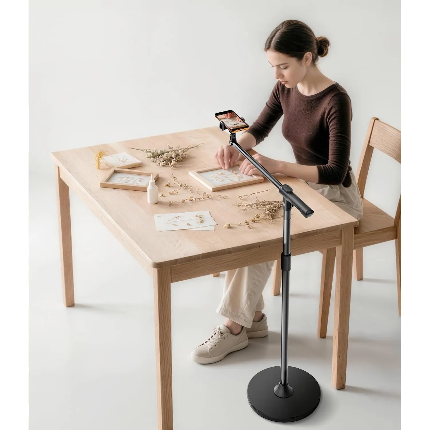 Handy Stativ, Overhead Stativ Handy mit 360° Ausziehbaren Arm & Fernbedienung & Handyhalterung, Horizontales Ständer mi…