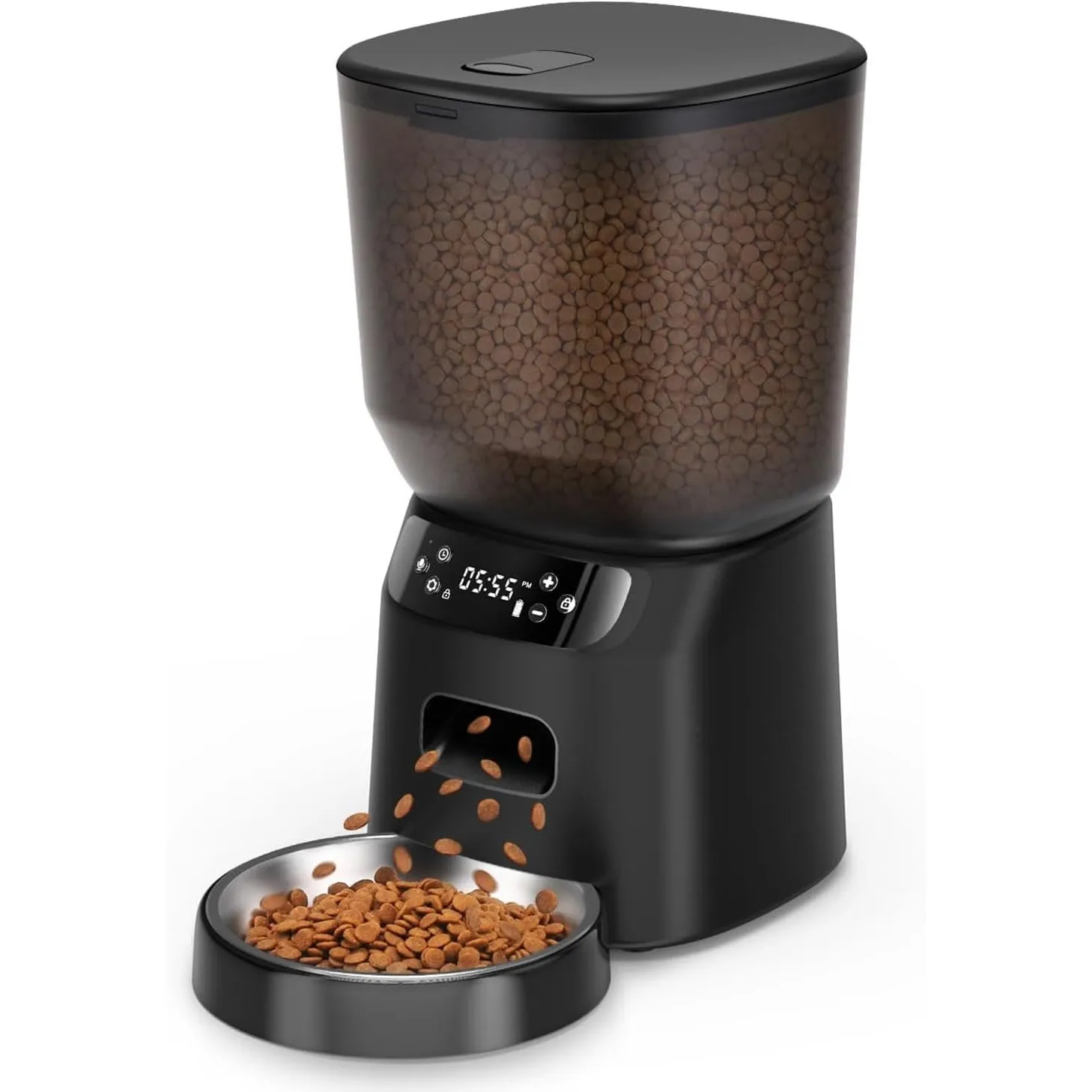 Futterautomat Katze, 4L Katzenfutter Automat mit Programmierbarem Timer und Edelstahlnapf, 1-6 Mahlzeiten pro Tag, Futt…