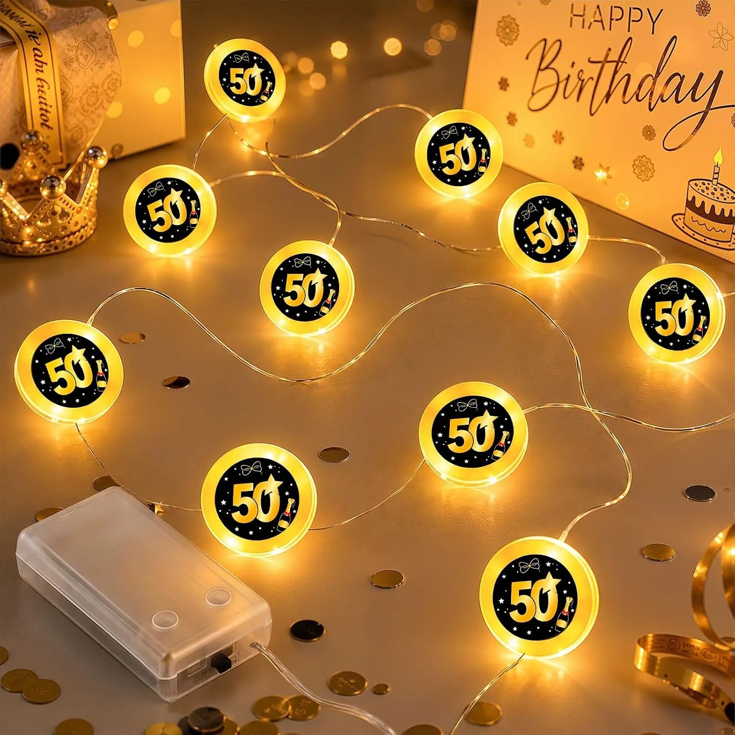 50. Geburtstag Deko - 1.2M 10 LED Lichterkette Batteriebetrieben