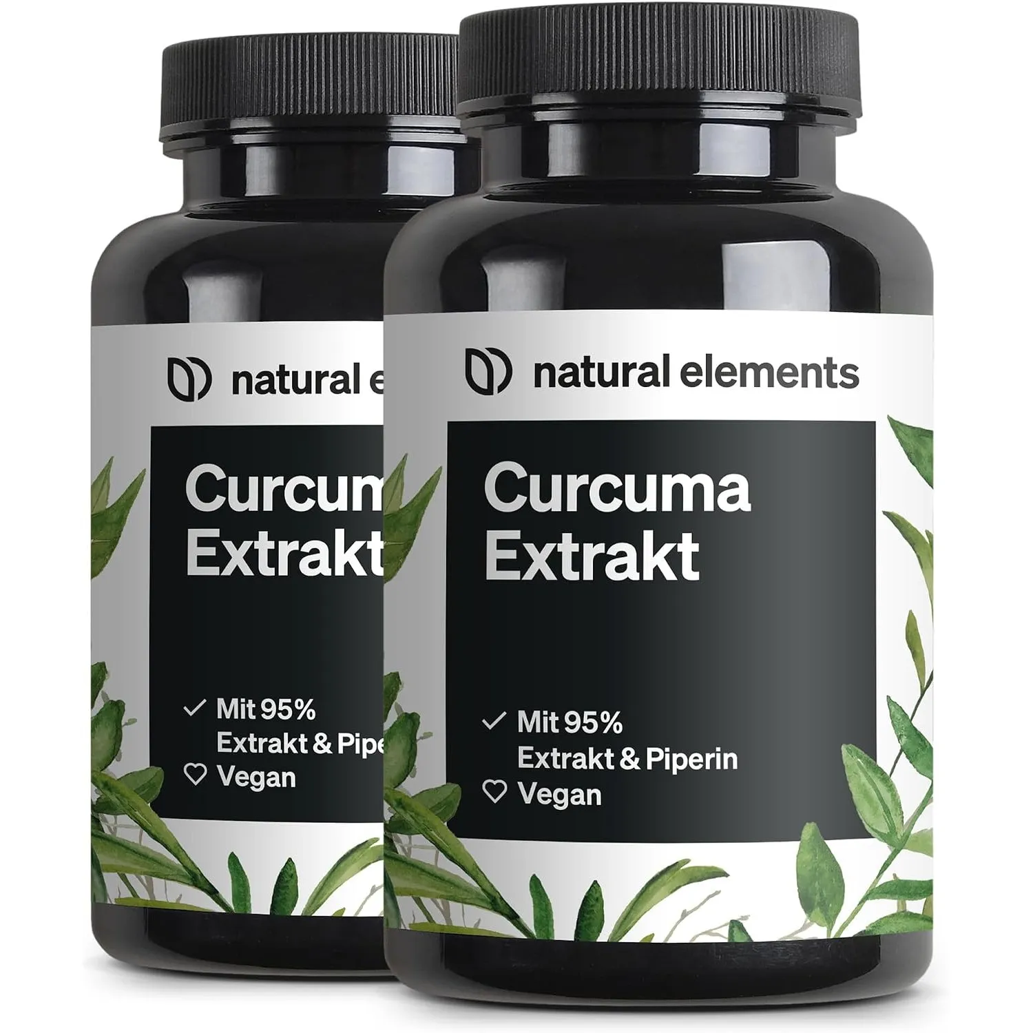 natural elements Curcuma Extrakt (2er Set) – Hochdosiert: Curcumingehalt EINER Kapsel entspricht 10.000mg Kurkuma – Hoc…