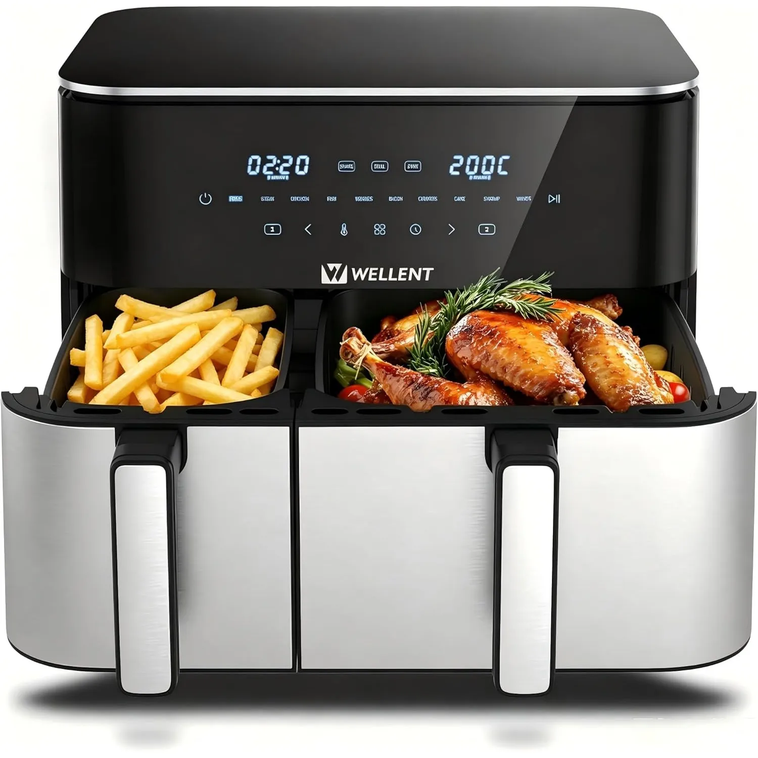 WELLENT 11L Airfryer 2 Kammern (4+7L), 10-in-1 XXL Heißluftfritteuse